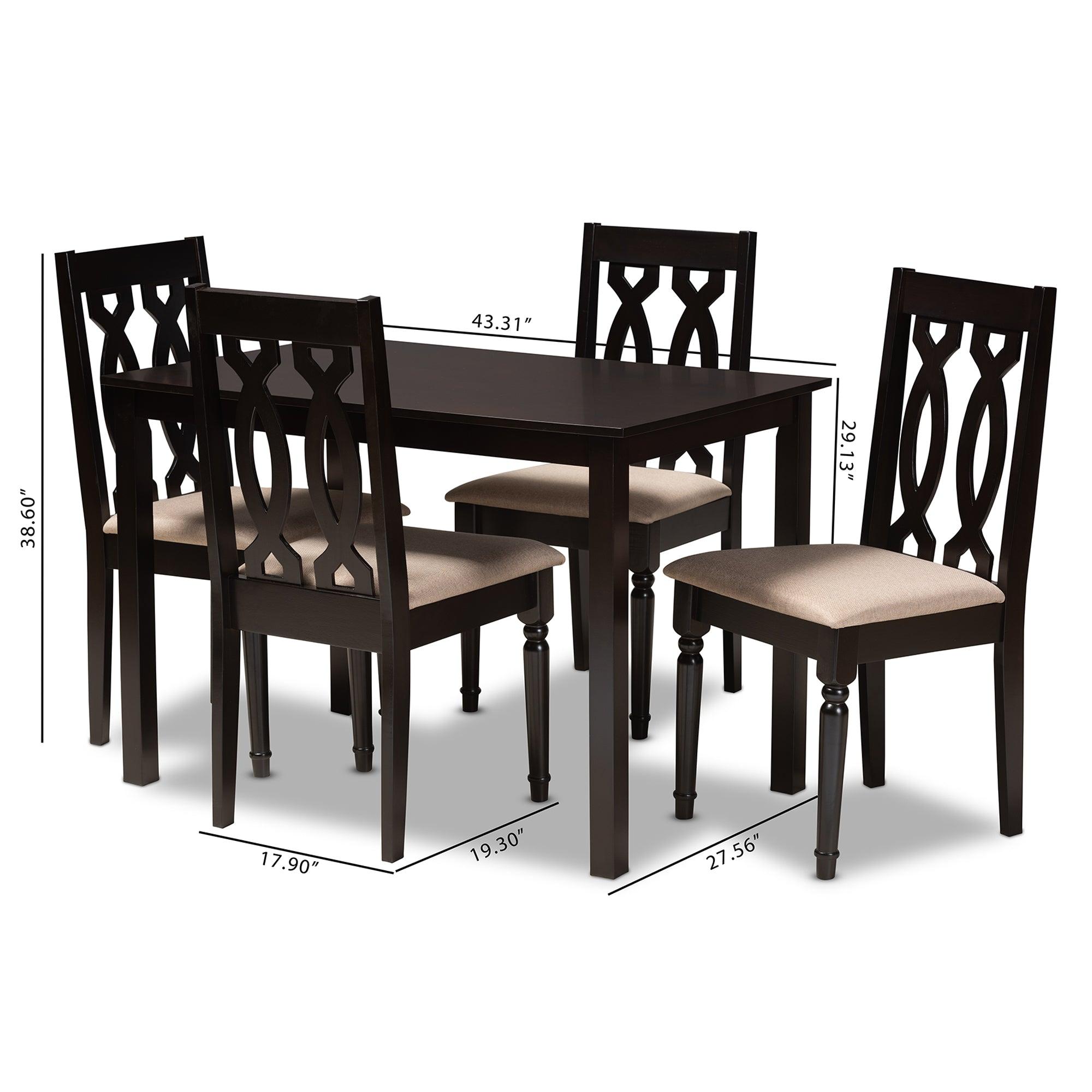 Cherese Modern and Contemporary Sand Fabric Upholstered Espresso Finished 5-Piece Wood Dining Set