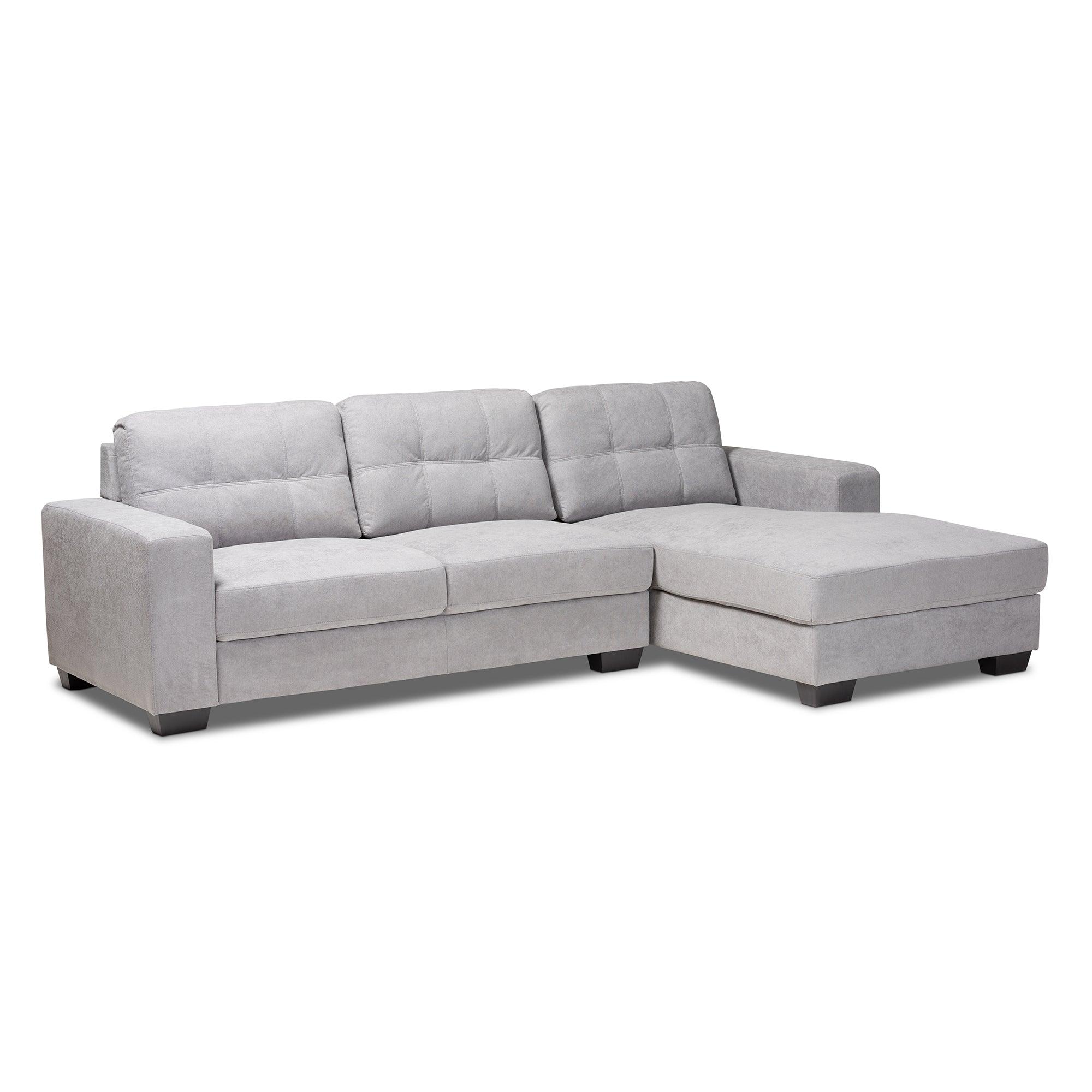 Langley Modern and Contemporary Light Fabric Upholstered Sectional Sofa with Right Facing Chaise