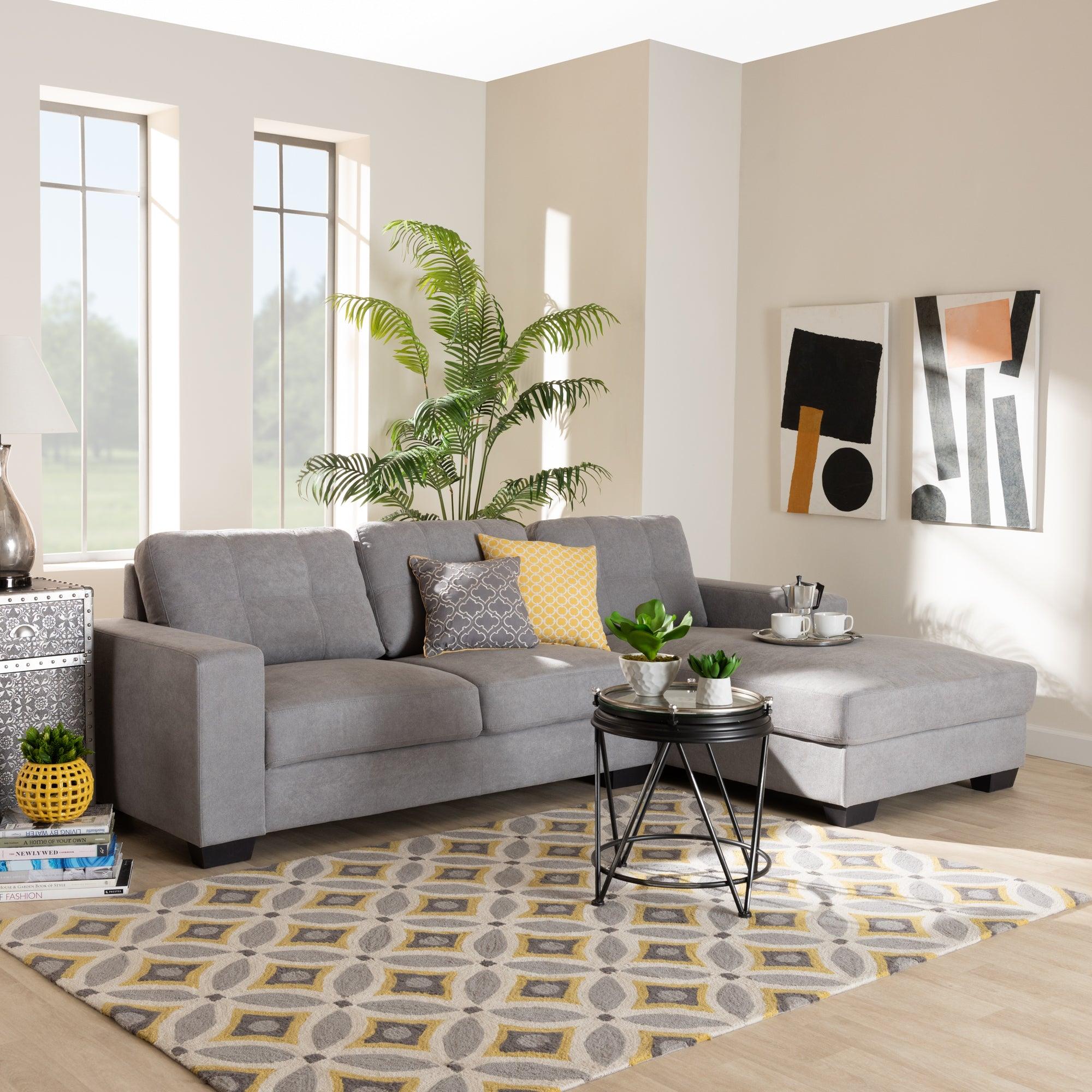 Langley Modern and Contemporary Light Fabric Upholstered Sectional Sofa with Right Facing Chaise