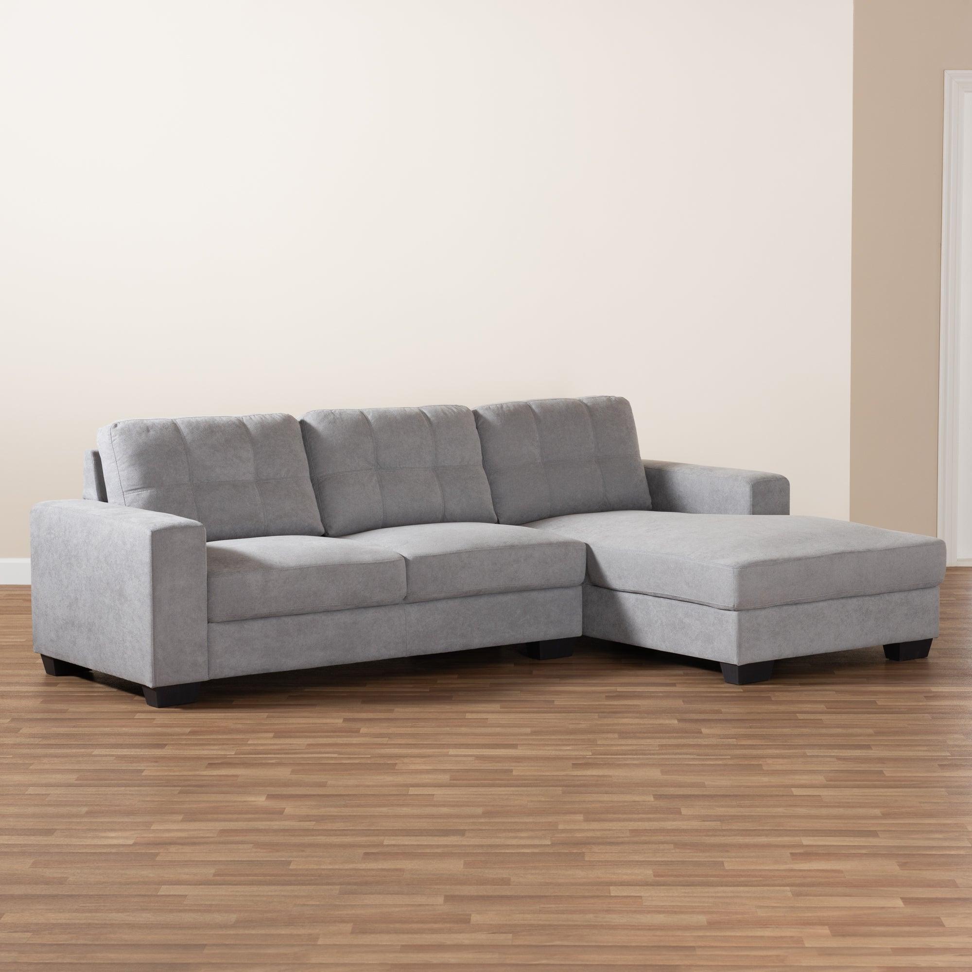 Langley Modern and Contemporary Light Fabric Upholstered Sectional Sofa with Right Facing Chaise