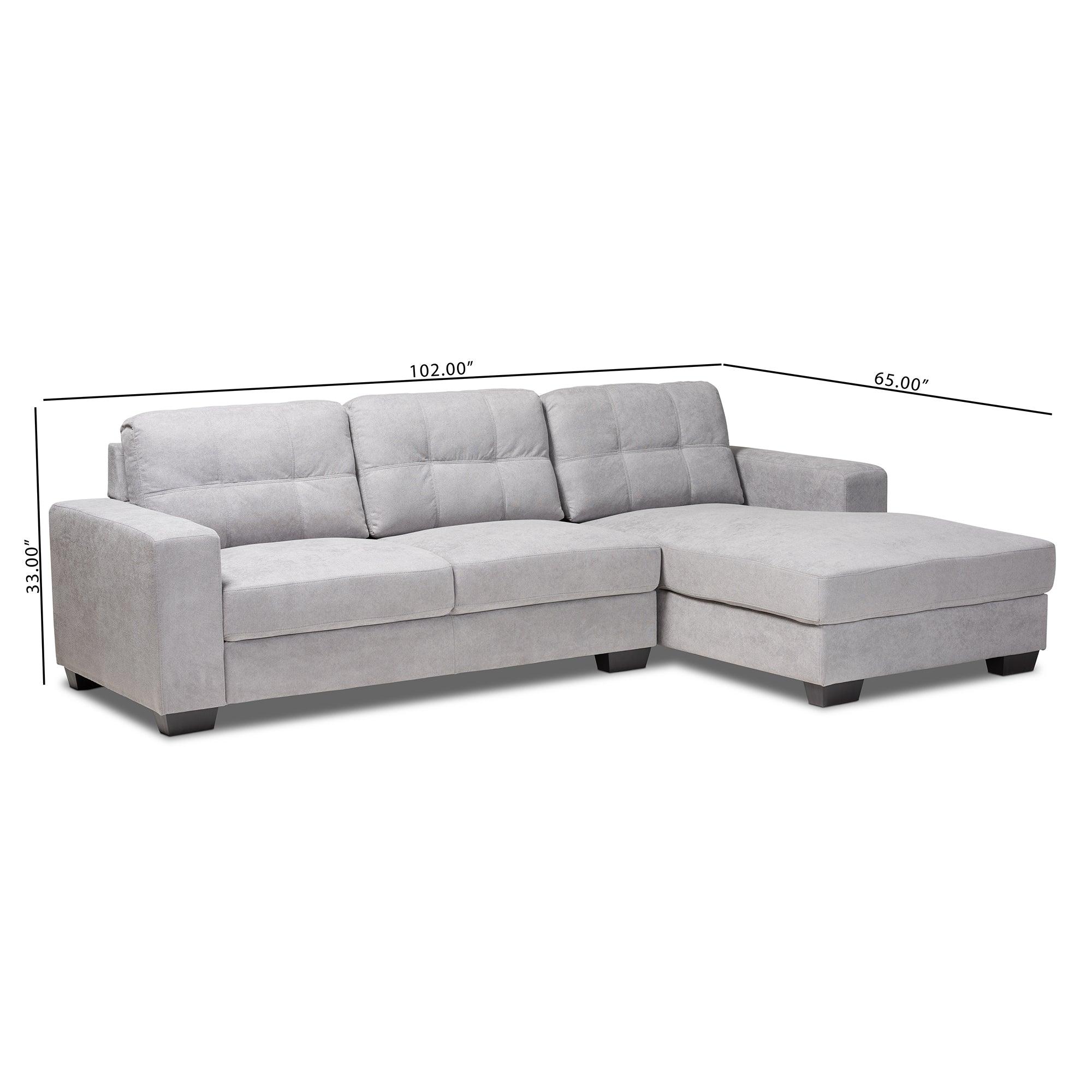 Langley Modern and Contemporary Light Fabric Upholstered Sectional Sofa with Right Facing Chaise