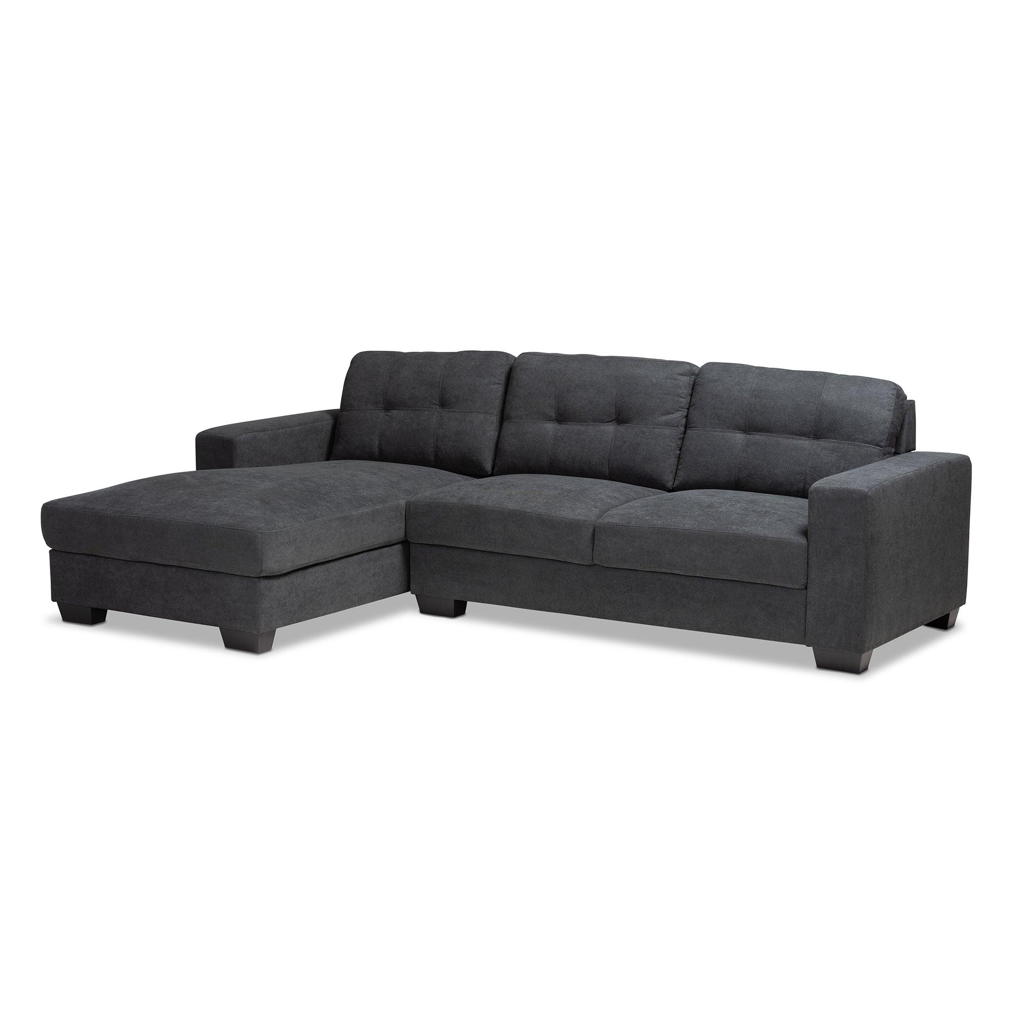 Langley Modern and Contemporary Dark Fabric Upholstered Sectional Sofa with Left Facing Chaise