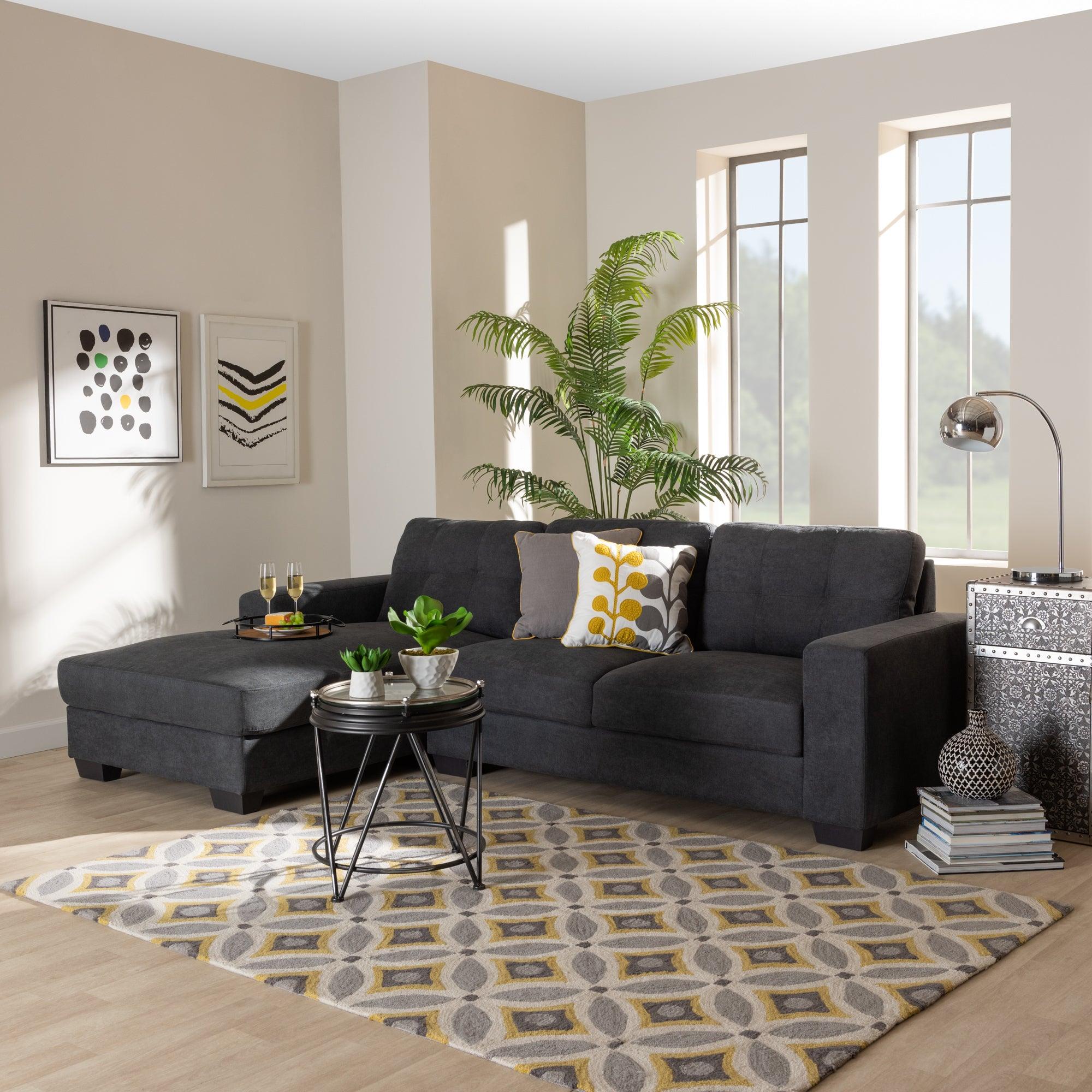 Langley Modern and Contemporary Dark Fabric Upholstered Sectional Sofa with Left Facing Chaise