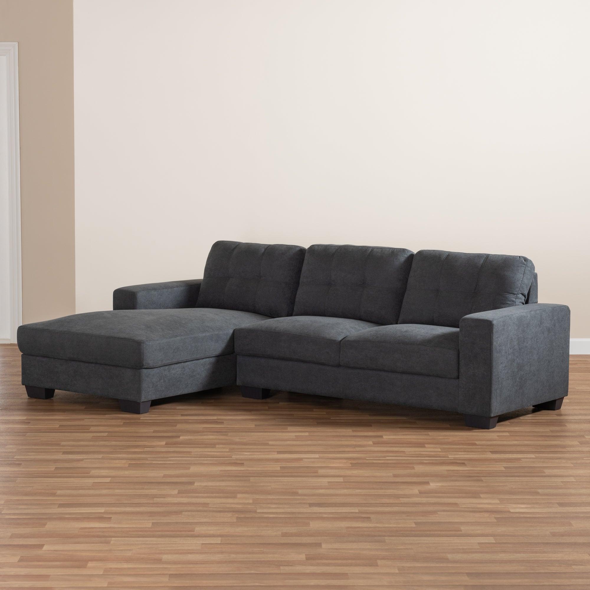 Langley Modern and Contemporary Dark Fabric Upholstered Sectional Sofa with Left Facing Chaise