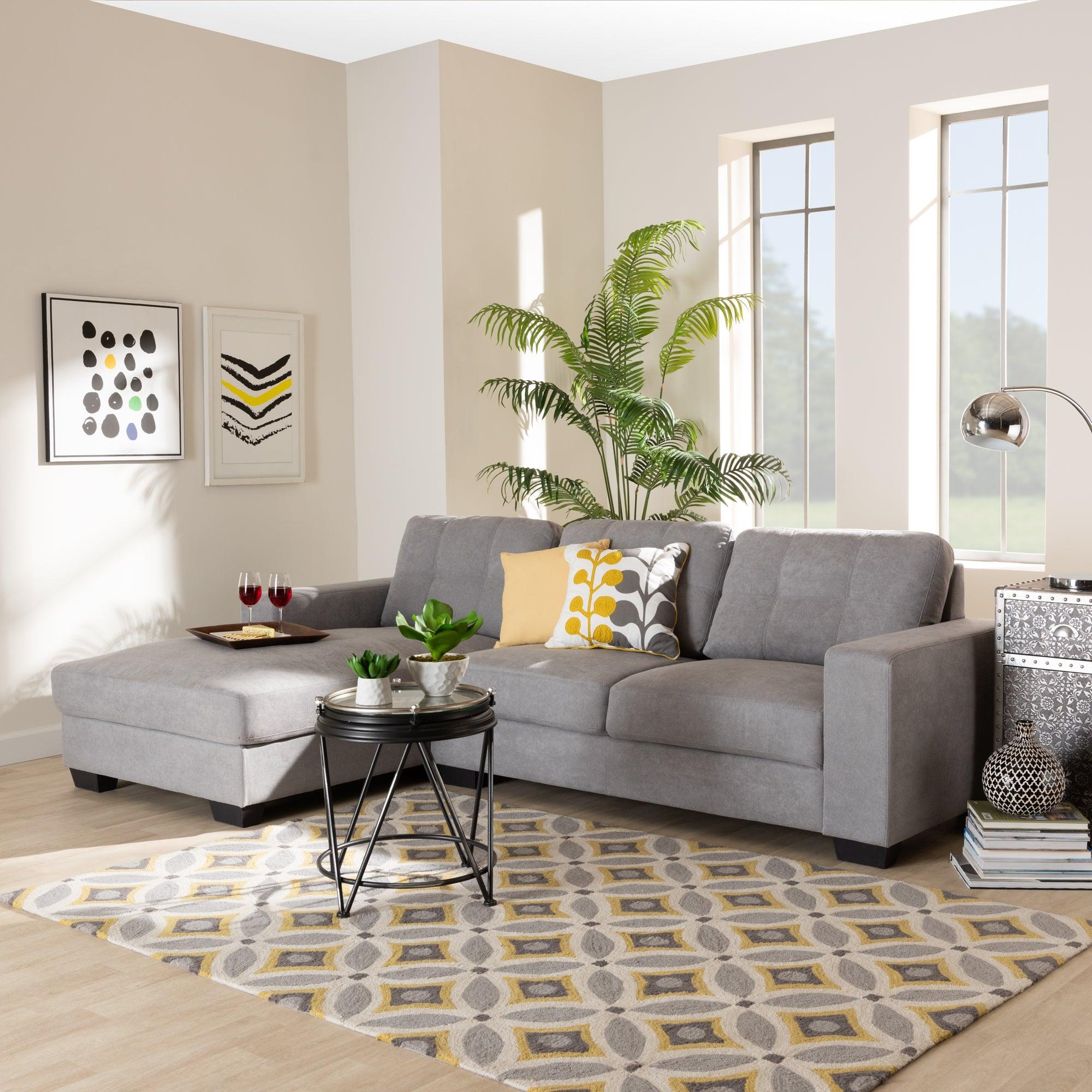 Langley Modern and Contemporary Light Fabric Upholstered Sectional Sofa with Left Facing Chaise