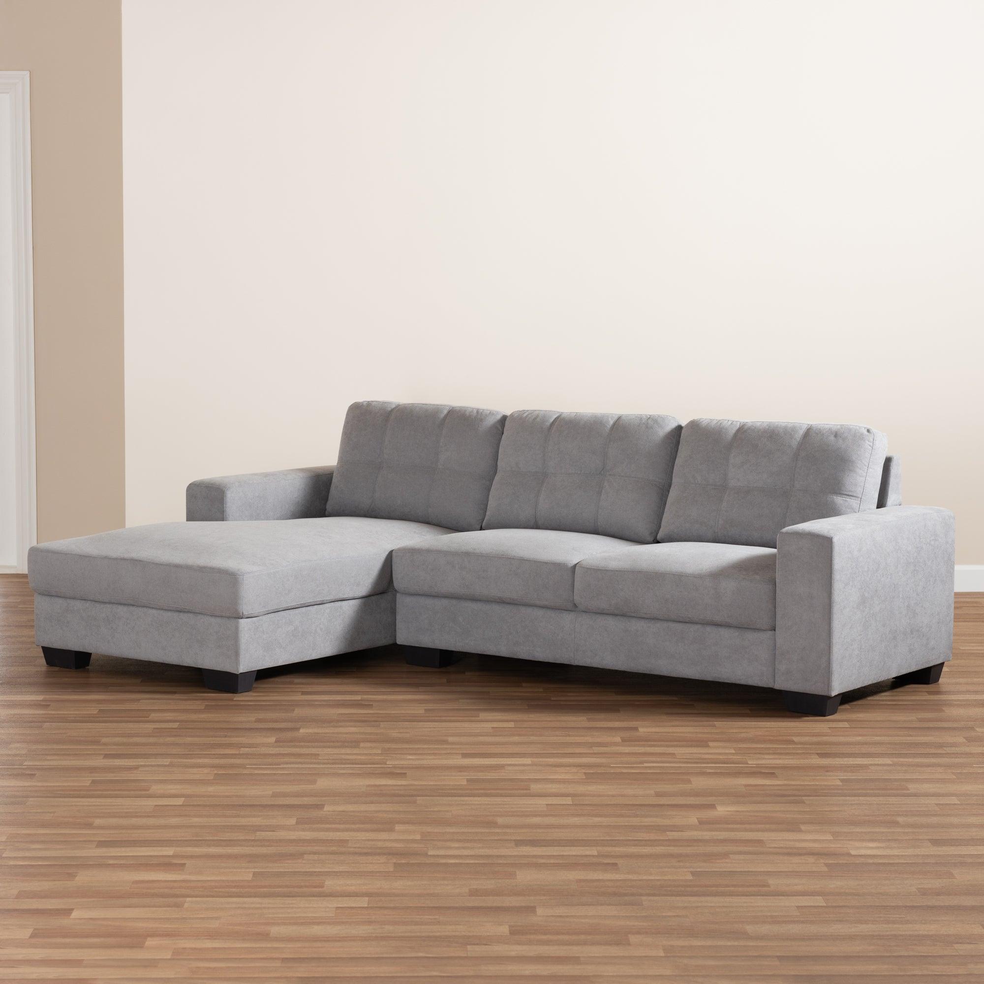 Langley Modern and Contemporary Light Fabric Upholstered Sectional Sofa with Left Facing Chaise