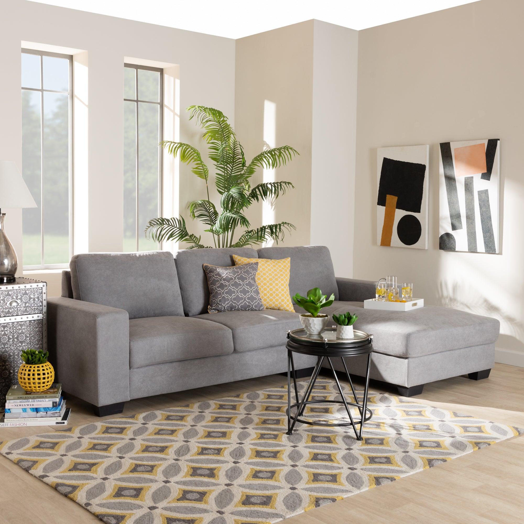 Nevin Modern and Contemporary Light Fabric Upholstered Sectional Sofa with Right Facing Chaise