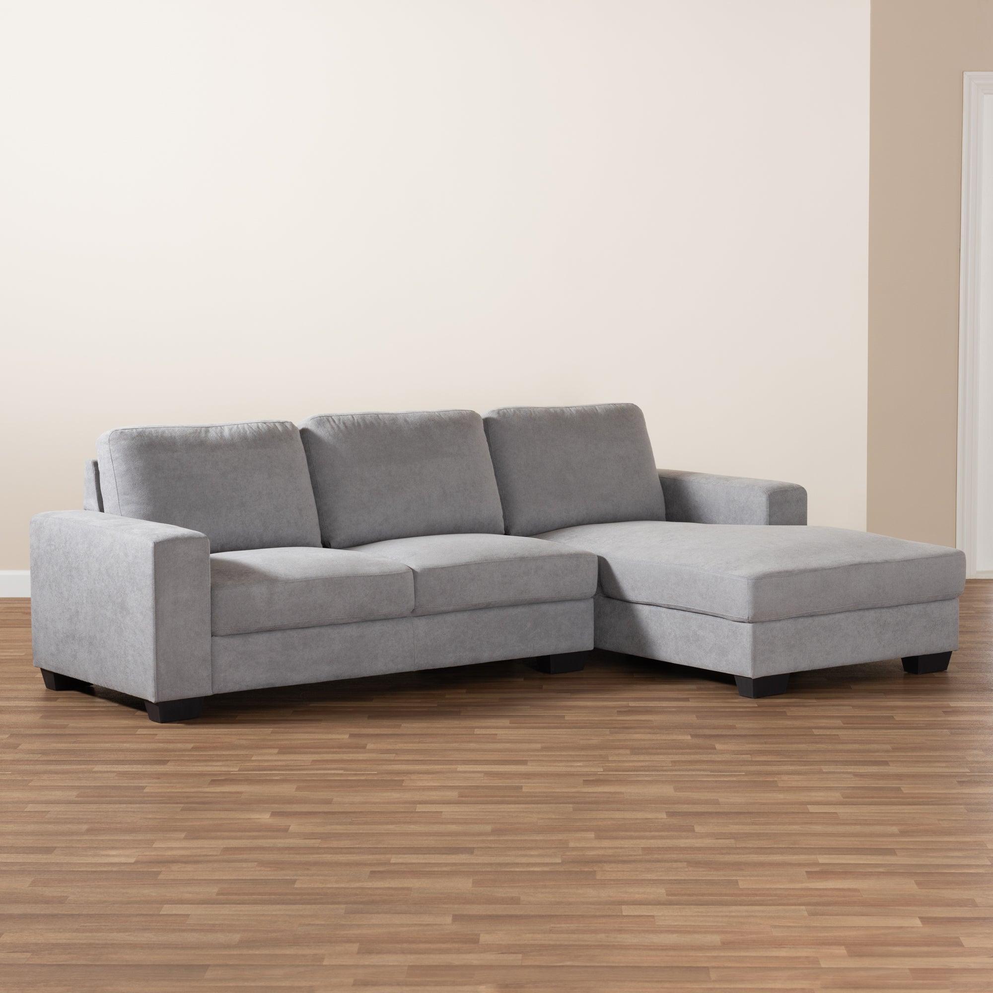 Nevin Modern and Contemporary Light Fabric Upholstered Sectional Sofa with Right Facing Chaise