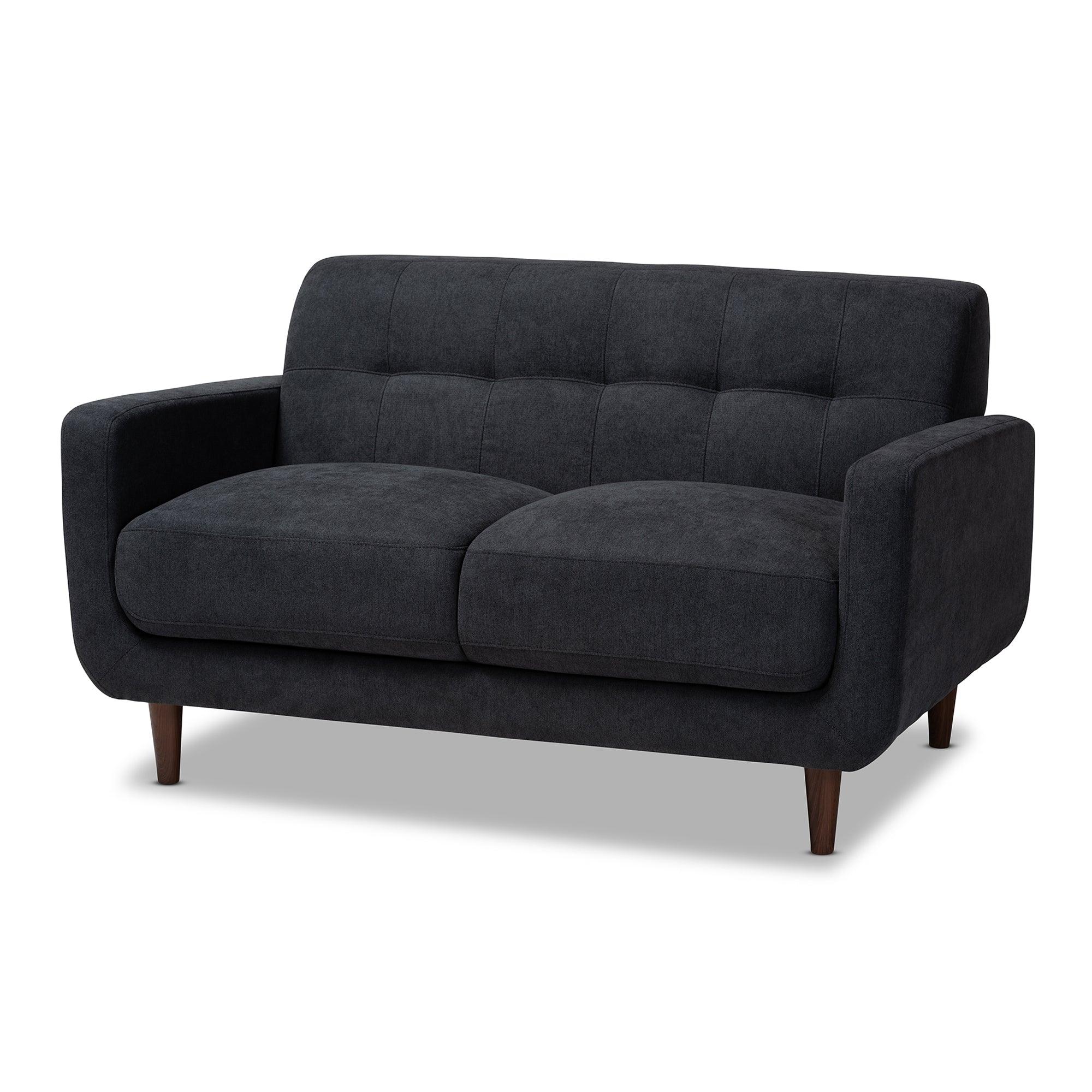 Allister Mid-Century Modern Dark Fabric Upholstered Loveseat