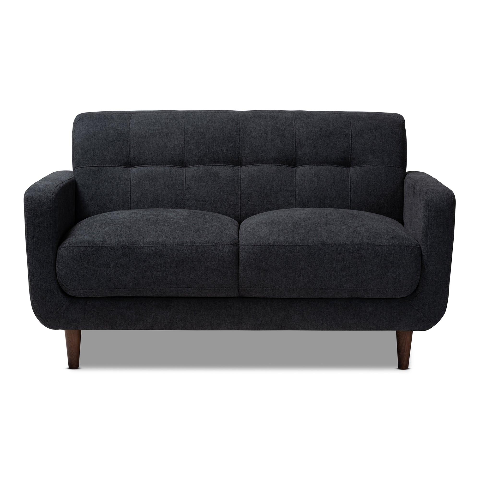 Allister Mid-Century Modern Dark Fabric Upholstered Loveseat