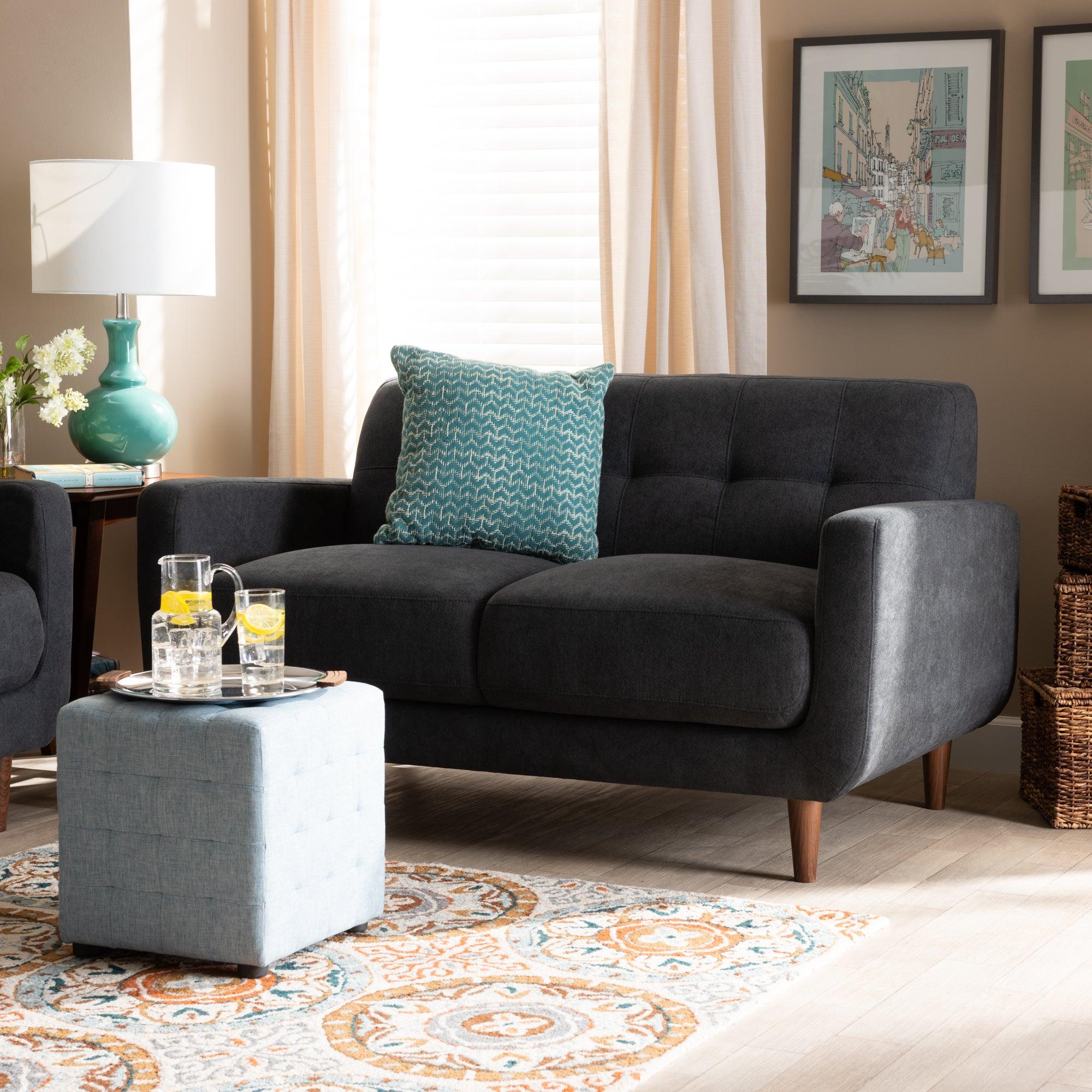 Allister Mid-Century Modern Dark Fabric Upholstered Loveseat