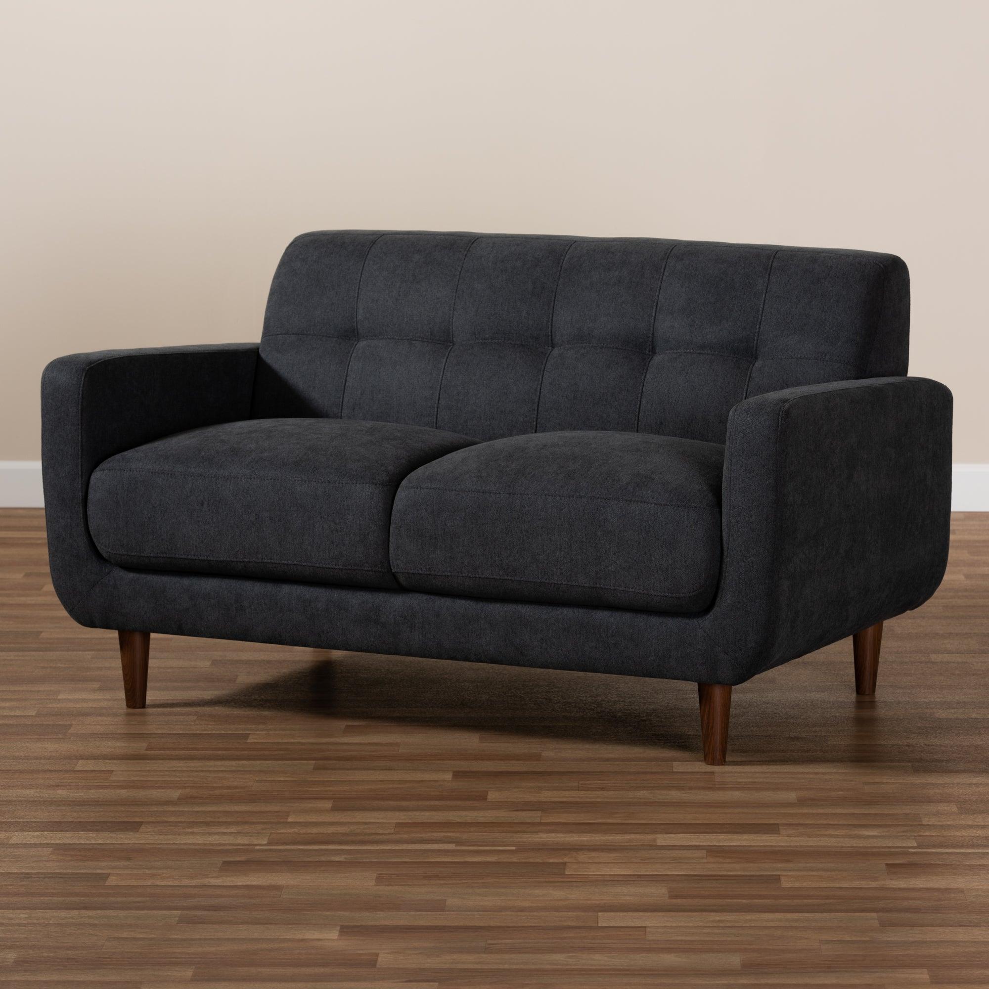 Allister Mid-Century Modern Dark Fabric Upholstered Loveseat