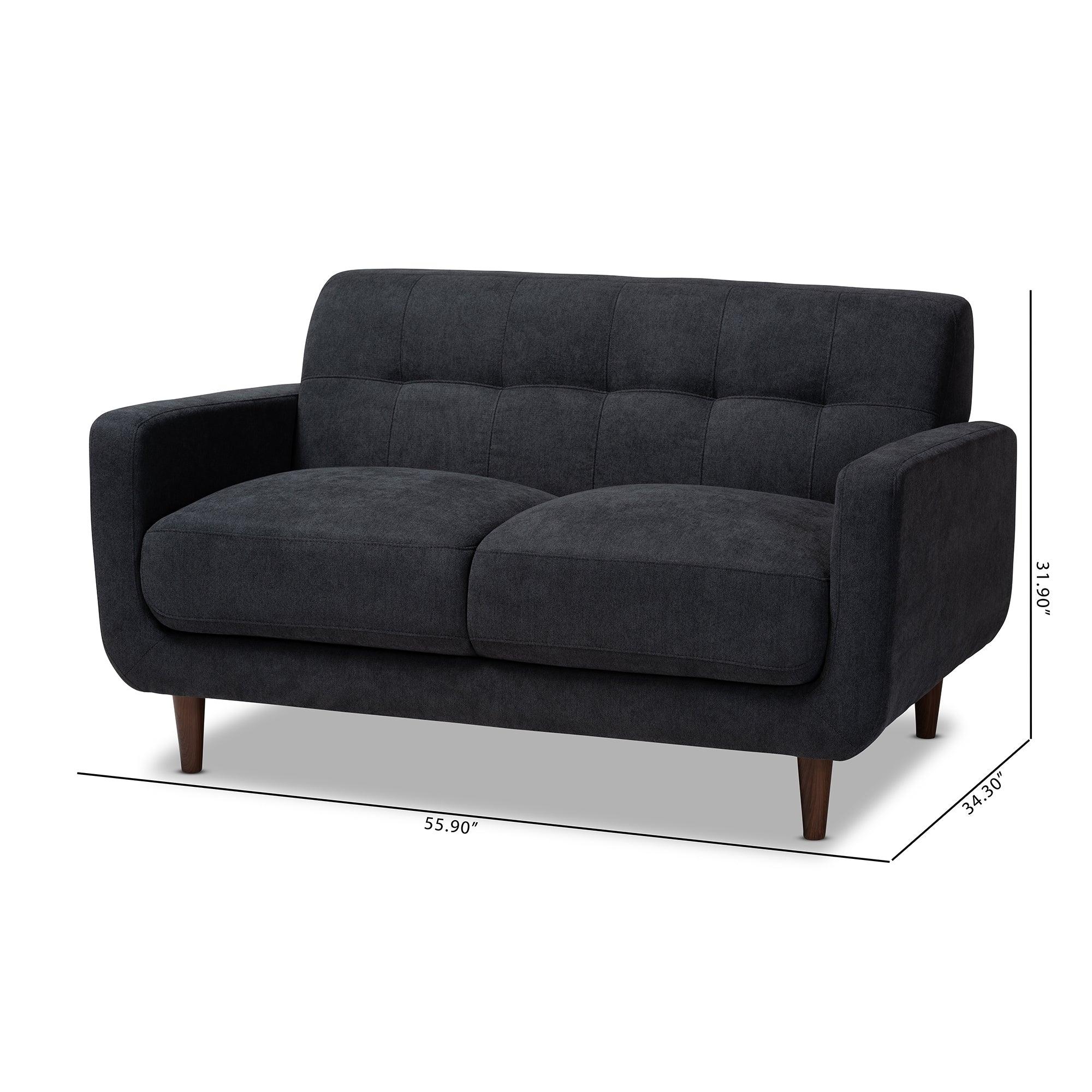 Allister Mid-Century Modern Dark Fabric Upholstered Loveseat