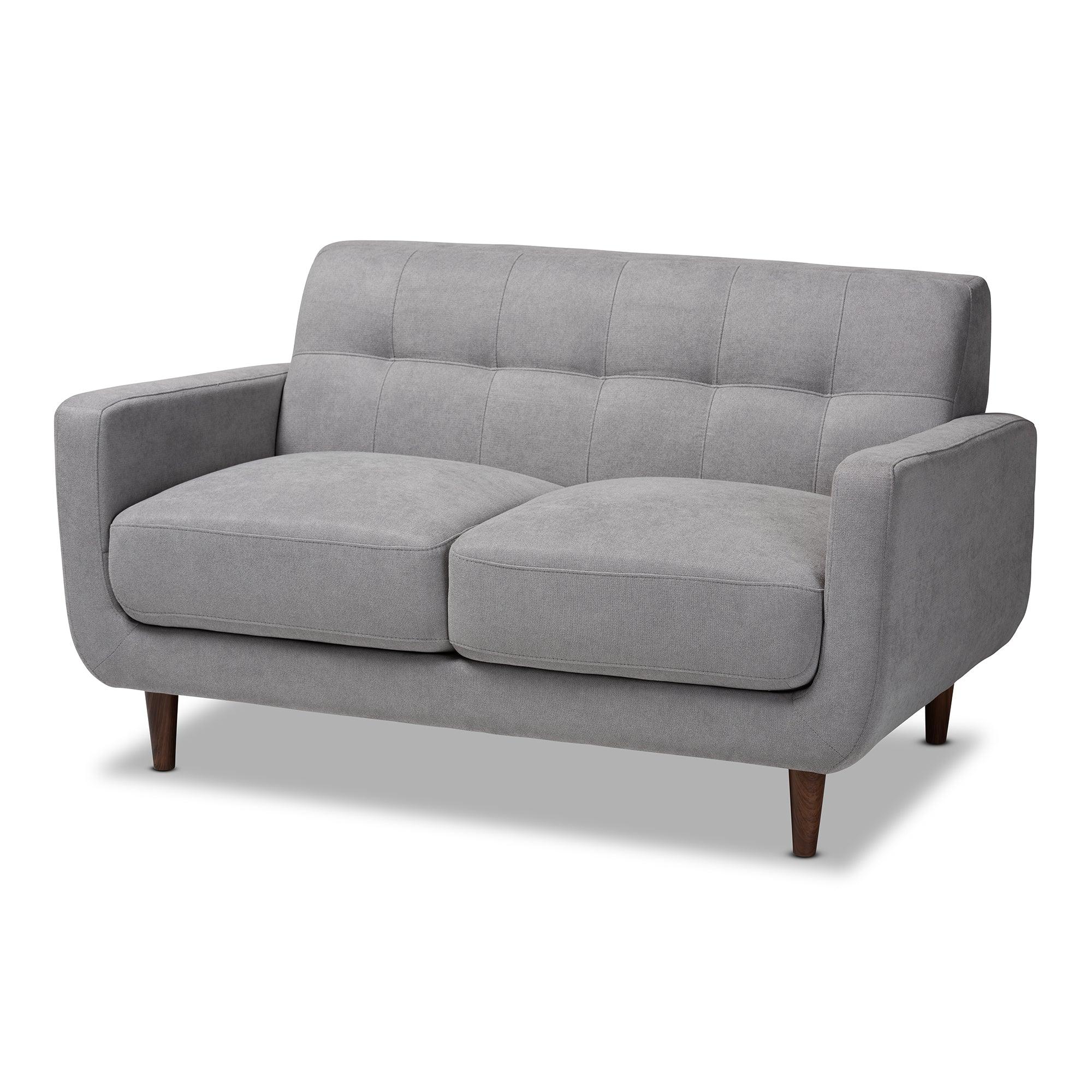 Allister Mid-Century Modern Light Fabric Upholstered Loveseat