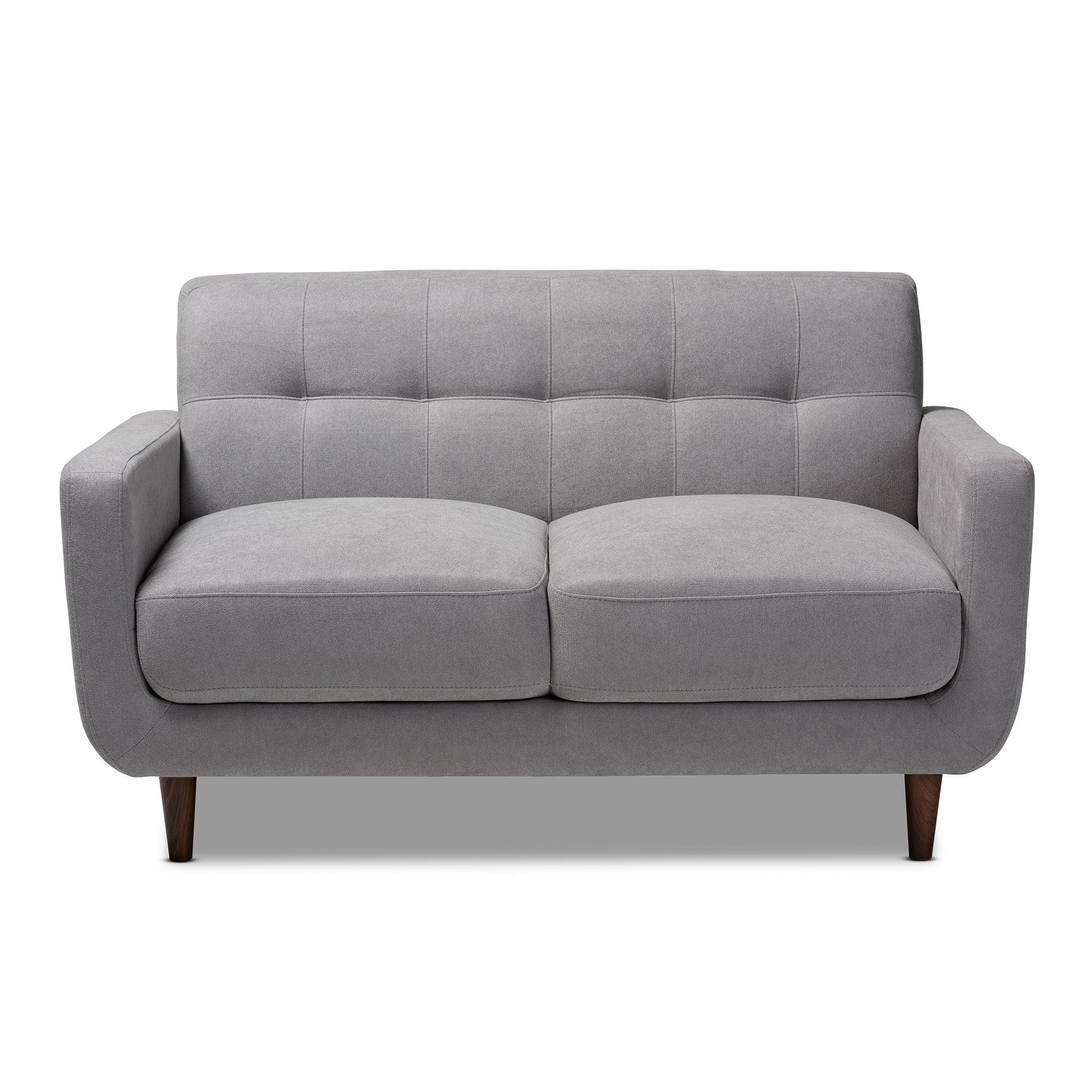 Allister Mid-Century Modern Light Fabric Upholstered Loveseat