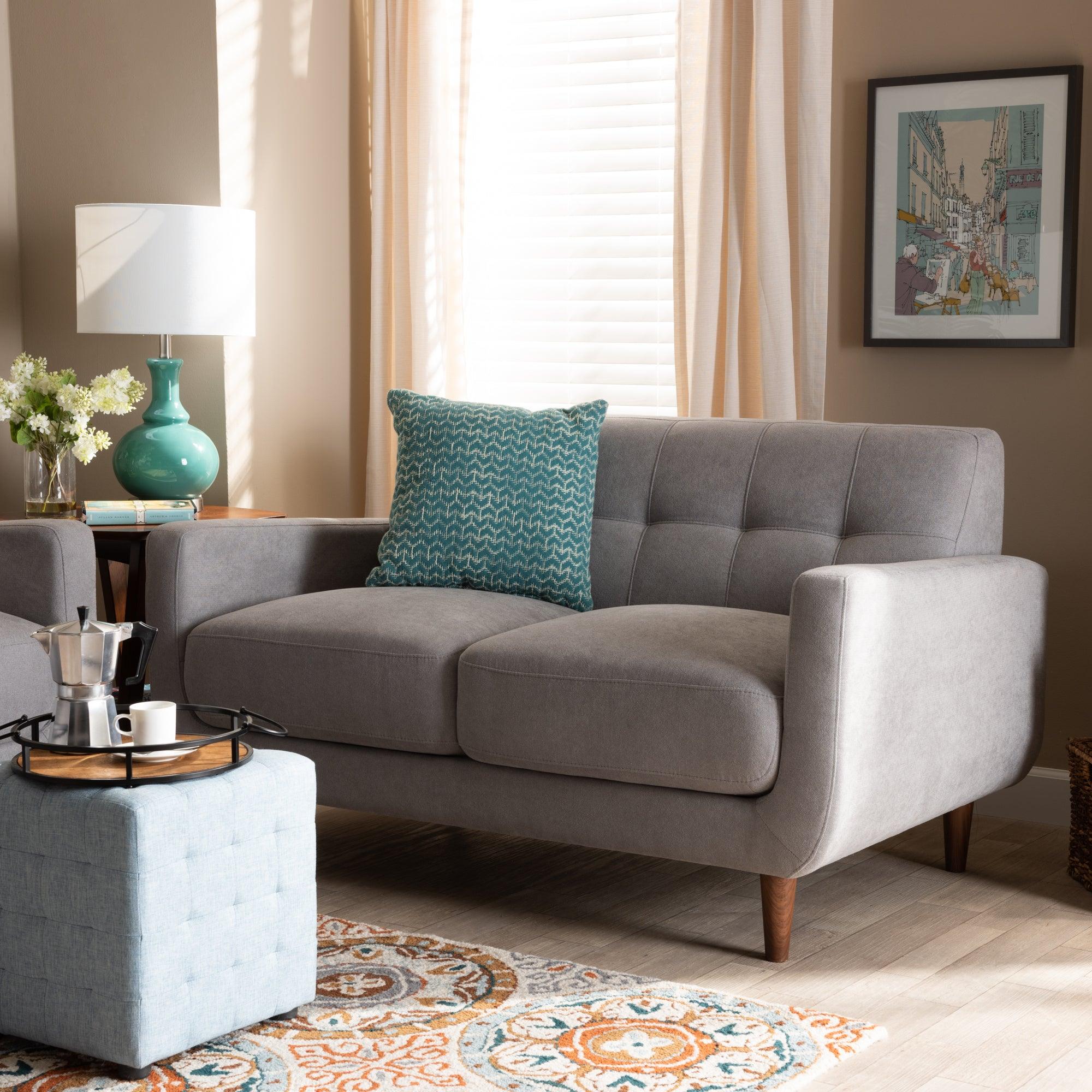 Allister Mid-Century Modern Light Fabric Upholstered Loveseat