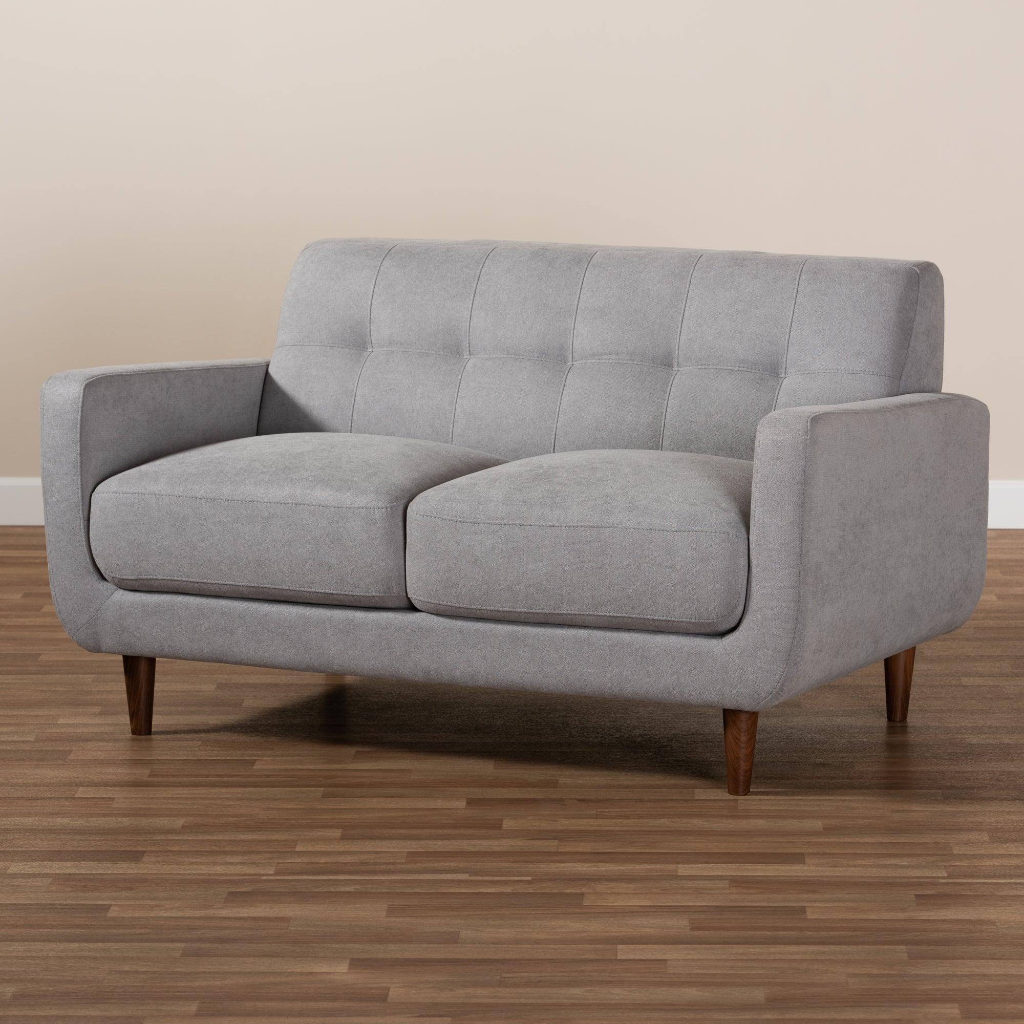 Allister Mid-Century Modern Light Fabric Upholstered Loveseat