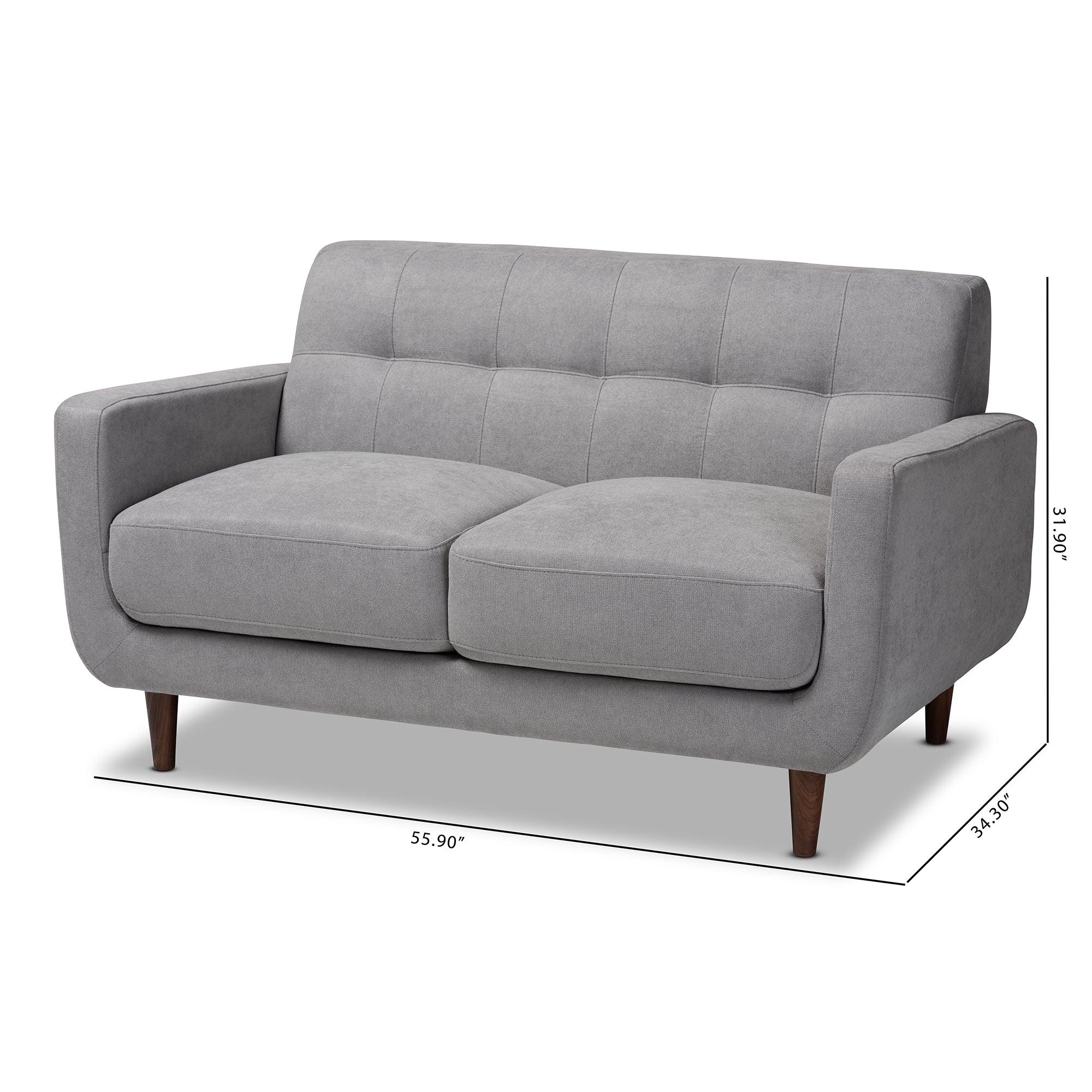 Allister Mid-Century Modern Light Fabric Upholstered Loveseat