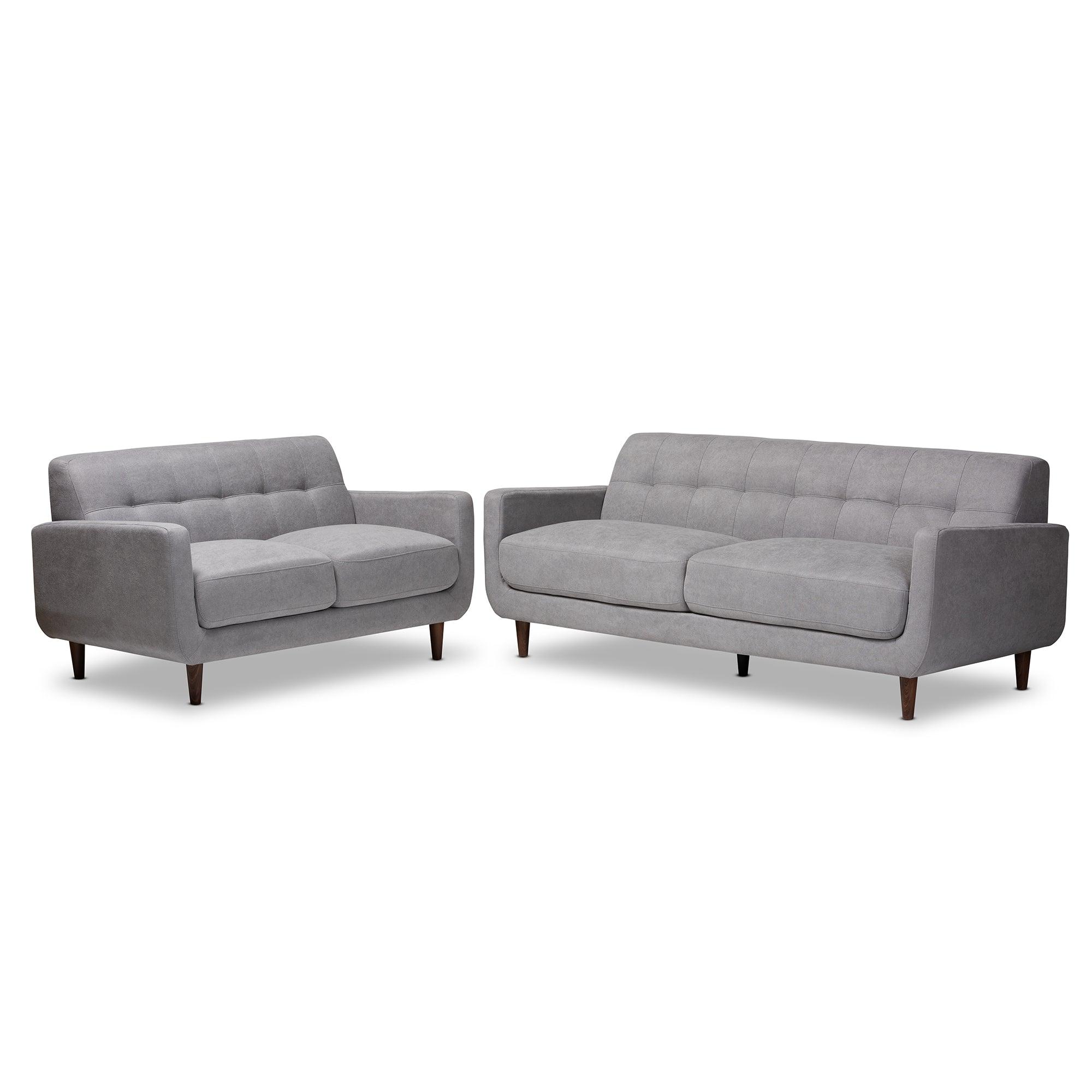 Allister Mid-Century Modern Light Fabric Upholstered 2-Piece Living Room Set