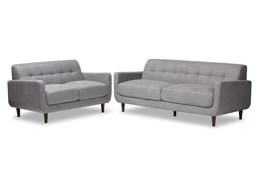 Allister Mid-Century Modern Light Fabric Upholstered 2-Piece Living Room Set