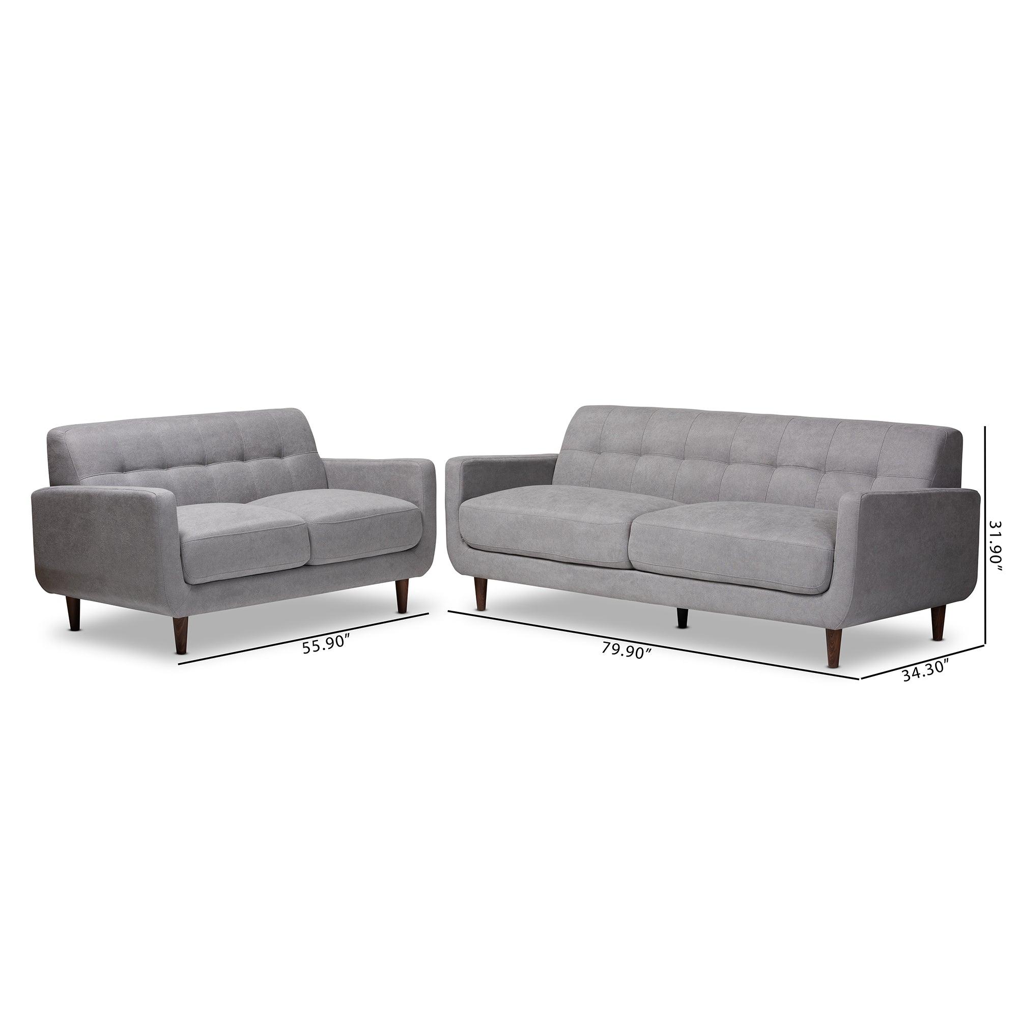 Allister Mid-Century Modern Light Fabric Upholstered 2-Piece Living Room Set