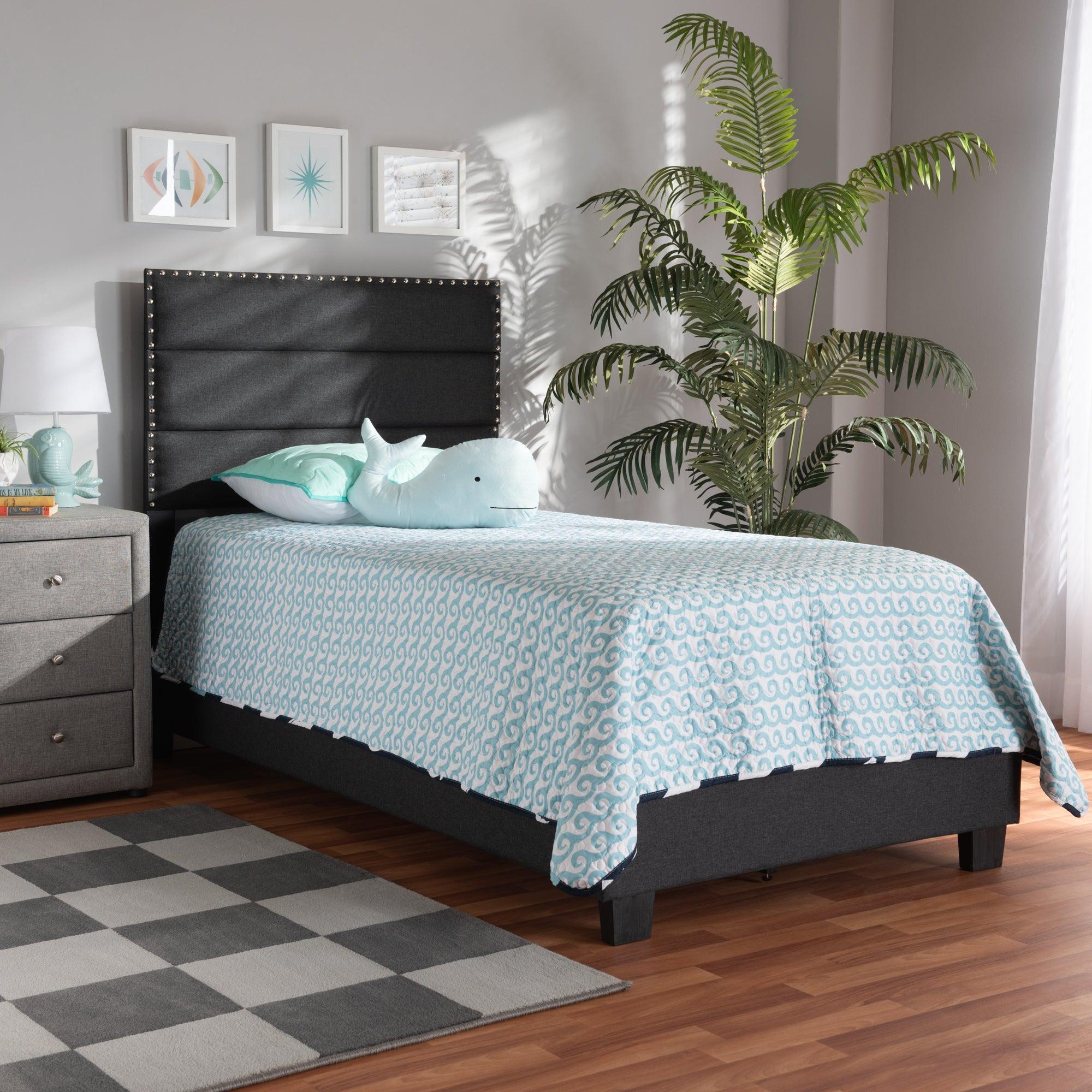 Ansa Modern and Contemporary Dark Fabric Upholstered Bed