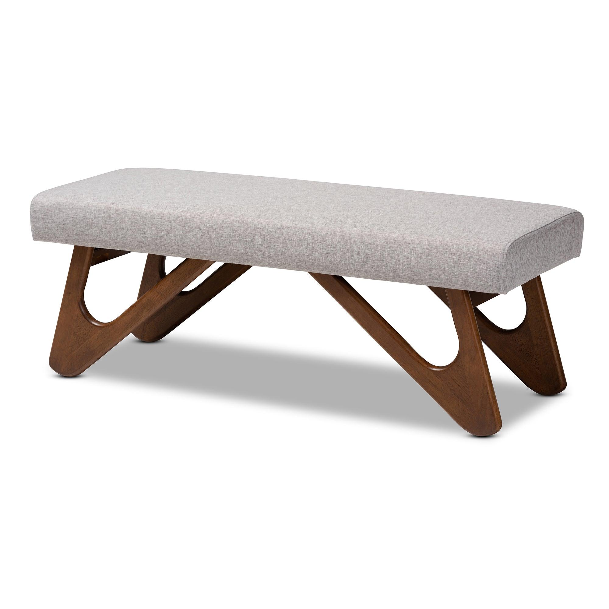 Rika Mid-Century Modern ish Fabric Upholstered Finished Boomerang Bench