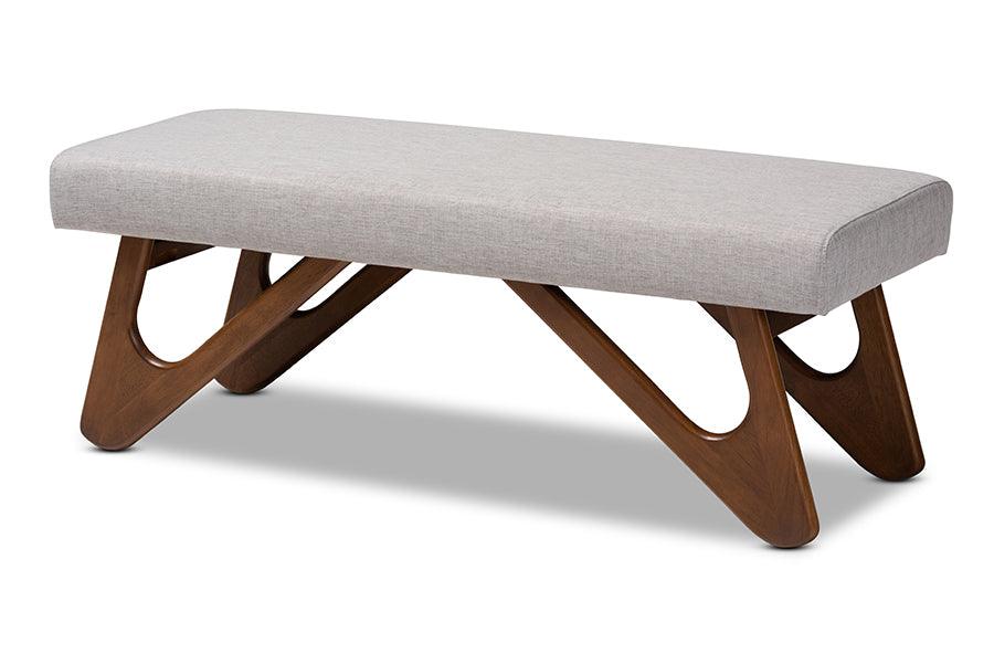 Rika Mid-Century Modern ish Fabric Upholstered Finished Boomerang Bench