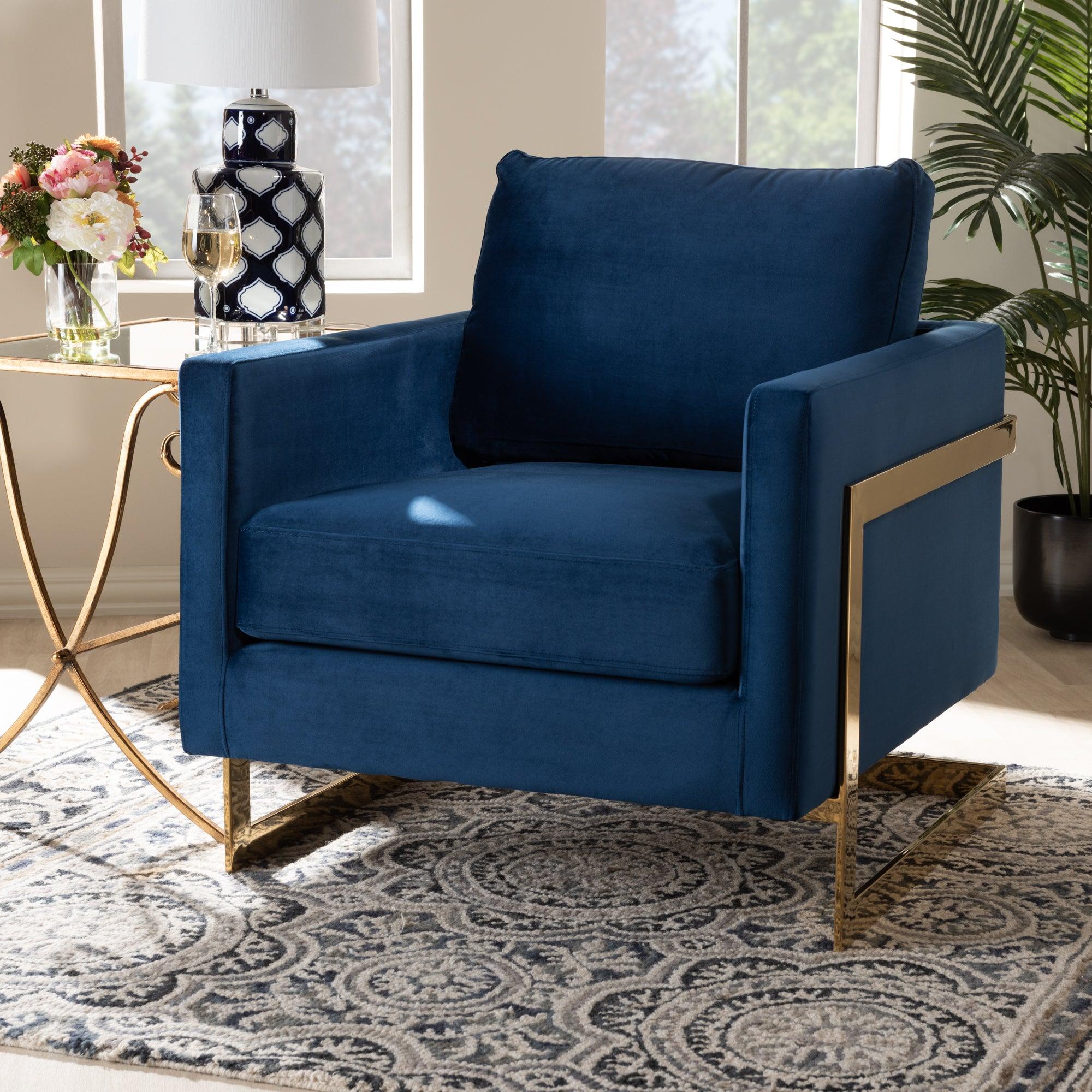 Matteo Glam and Luxe Royal Velvet Fabric Upholstered Finished Armchair