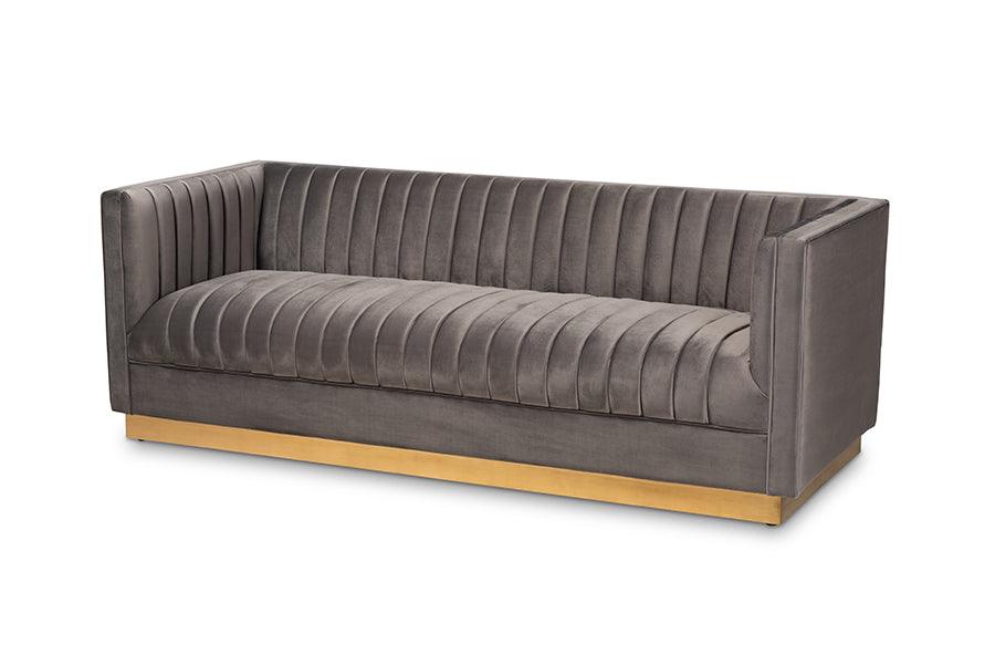 Aveline Glam and Luxe Velvet Fabric Upholstered Brushed Finished Sofa