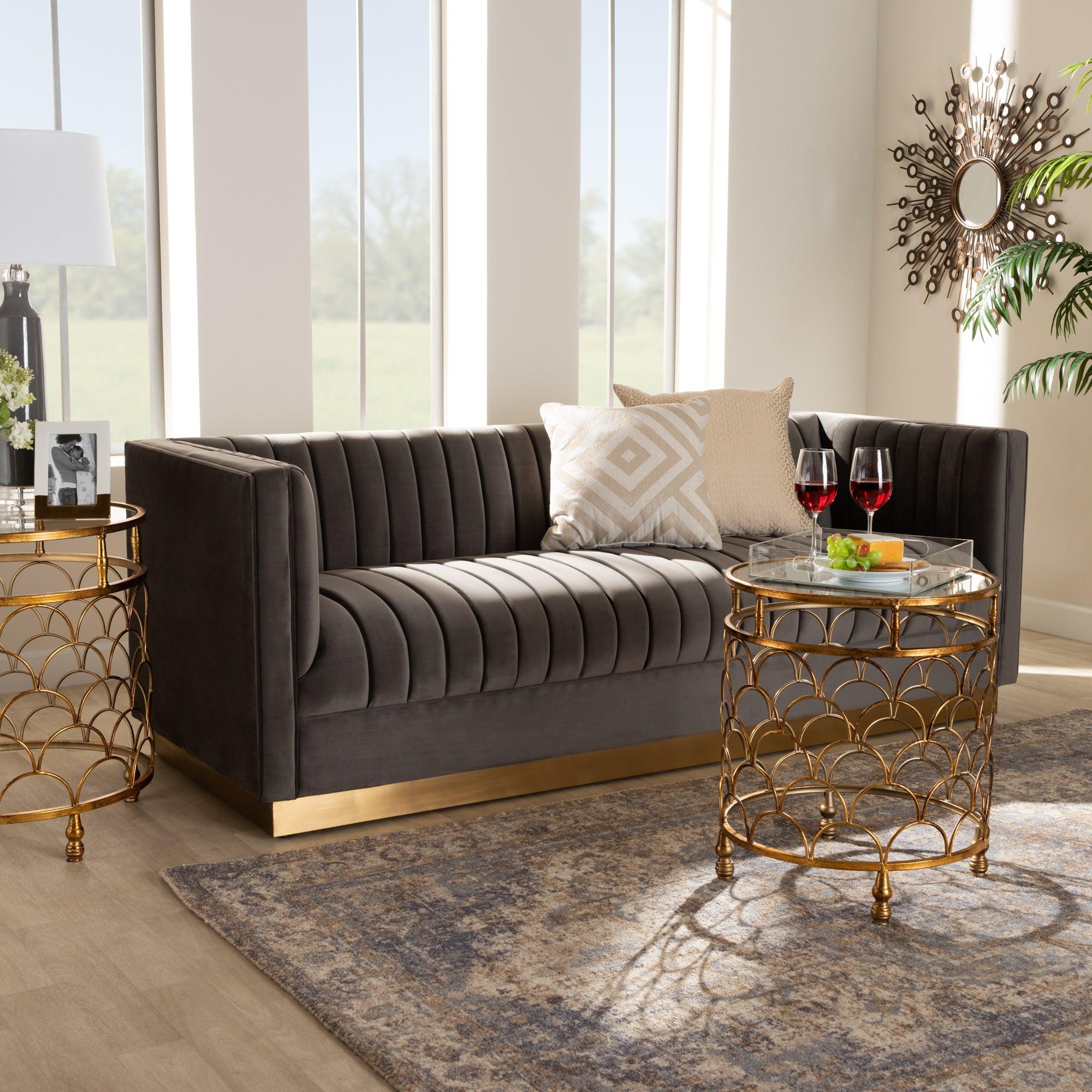 Aveline Glam and Luxe Velvet Fabric Upholstered Brushed Finished Sofa