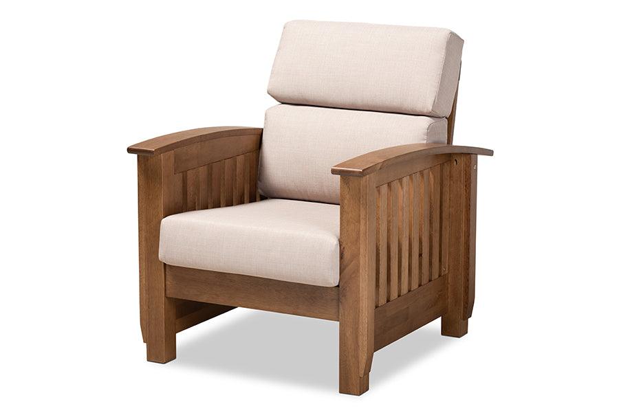 Charlotte Modern Classic Mission Style Fabric Upholstered Finished Wood 1-Seater Lounge Chair