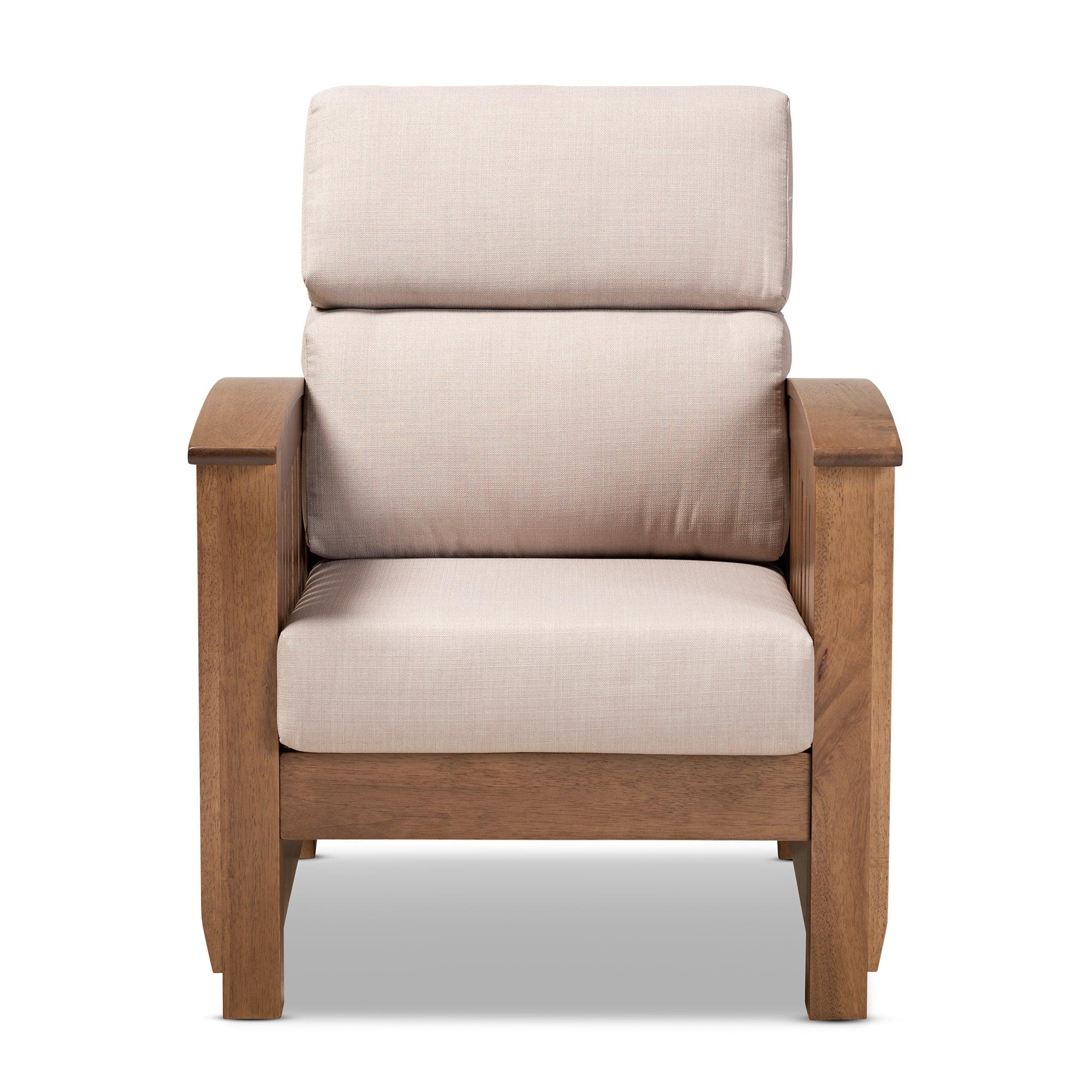 Charlotte Modern Classic Mission Style Fabric Upholstered Finished Wood 1-Seater Lounge Chair