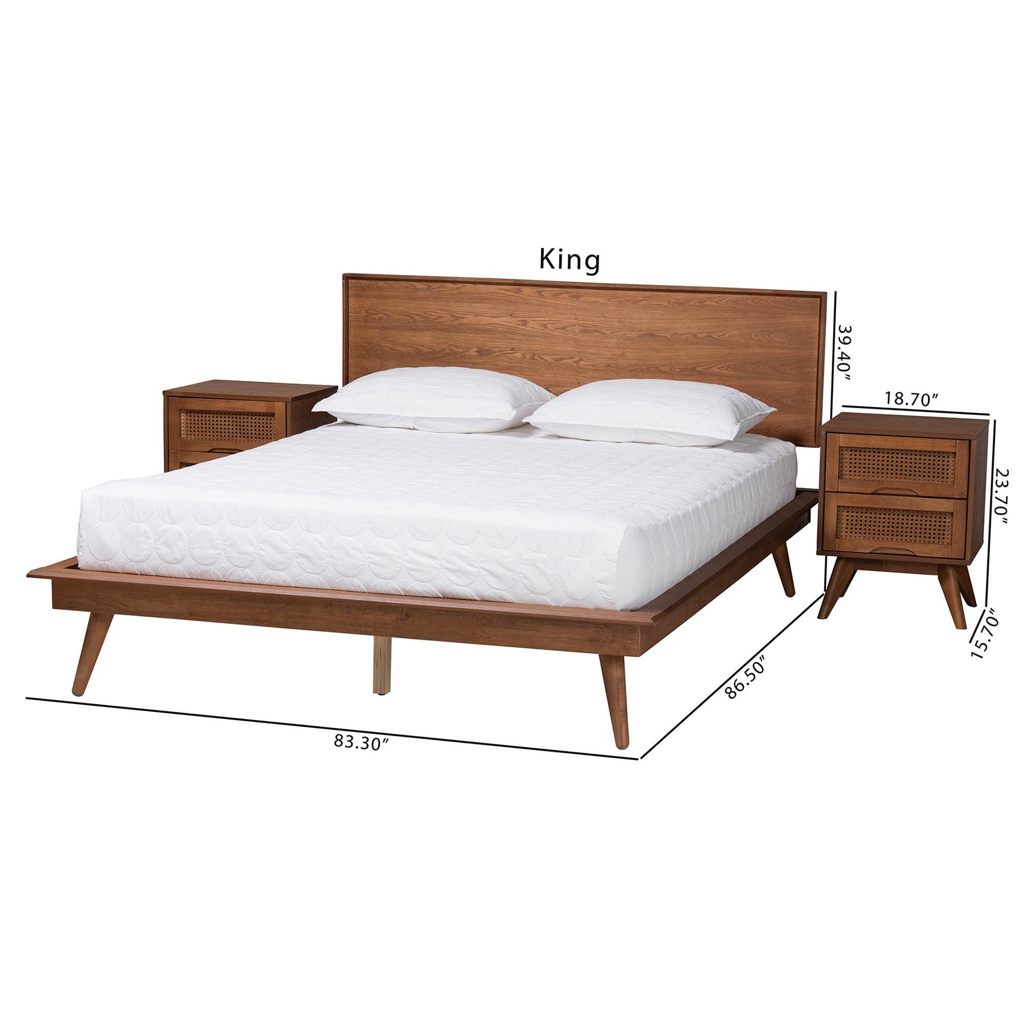 Melora Mid-Century Modern Finished Wood and Rattan 3-Piece Bedroom Set