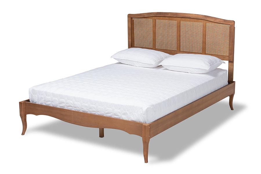 Marieke Vintage French Inspired Ash Wanut Finished Wood and Synthetic Rattan Platform Bed