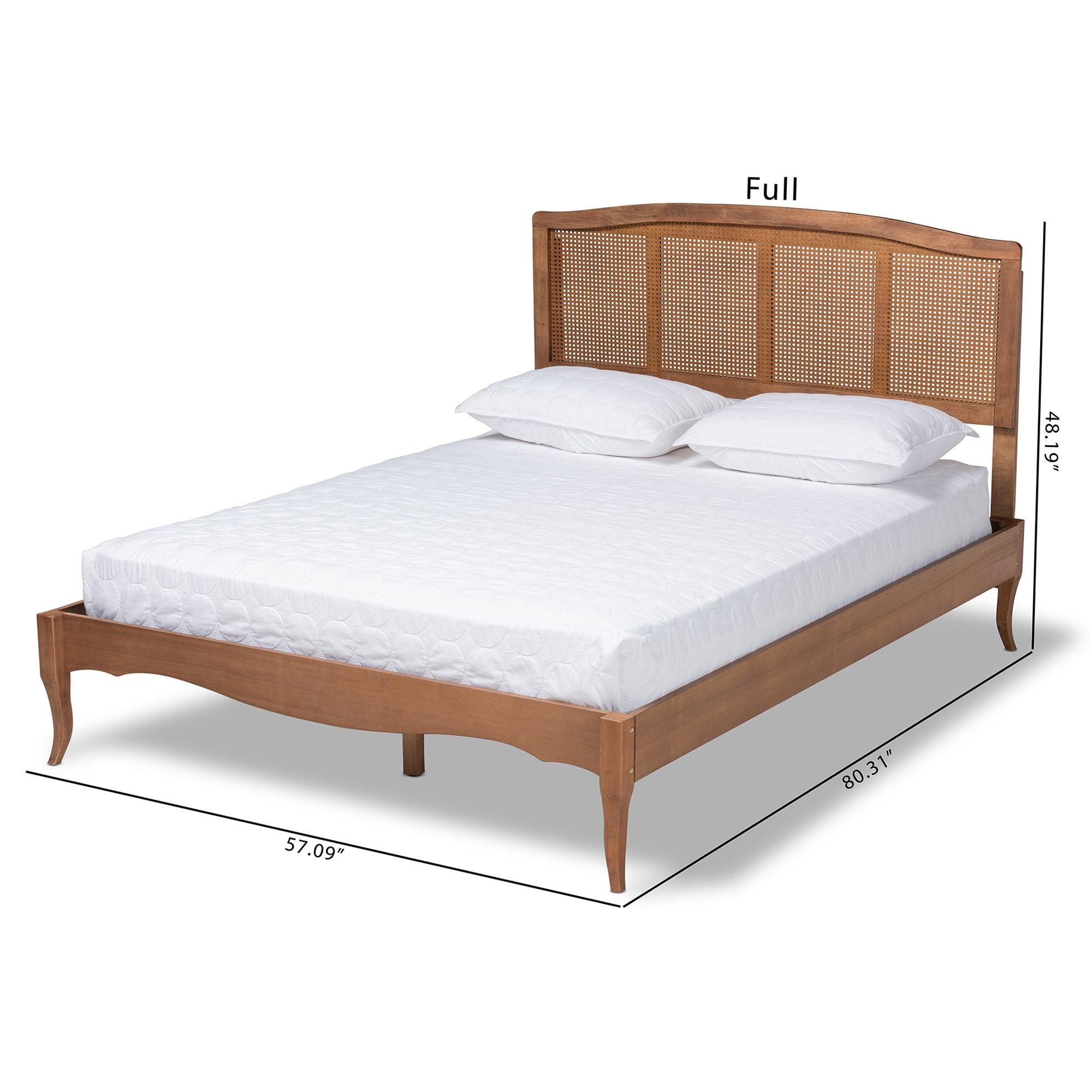 Marieke Vintage French Inspired Ash Wanut Finished Wood and Synthetic Rattan Platform Bed