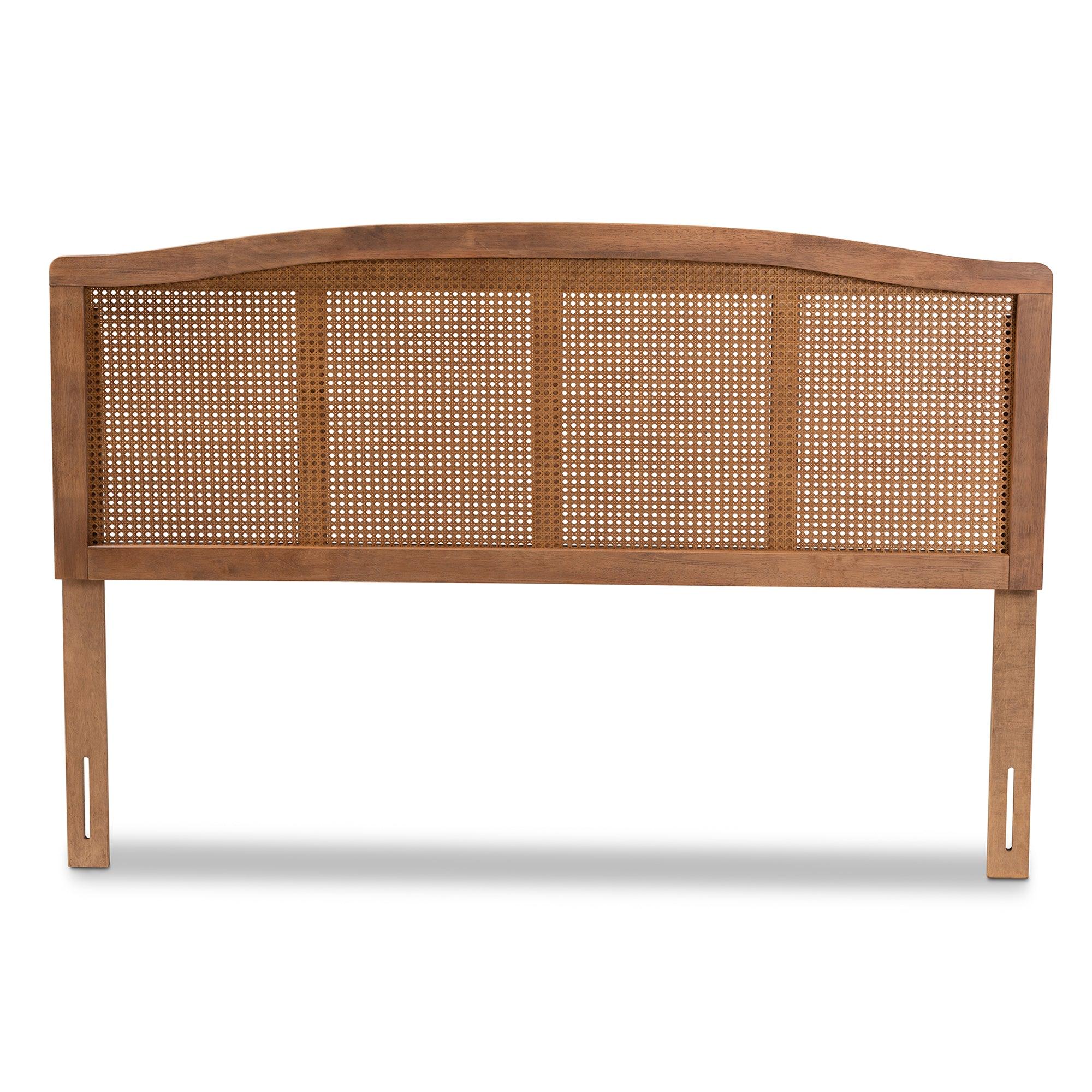 Marieke Mid-Century Modern Ash Wanut Finished Wood and Synthetic Rattan Headboard