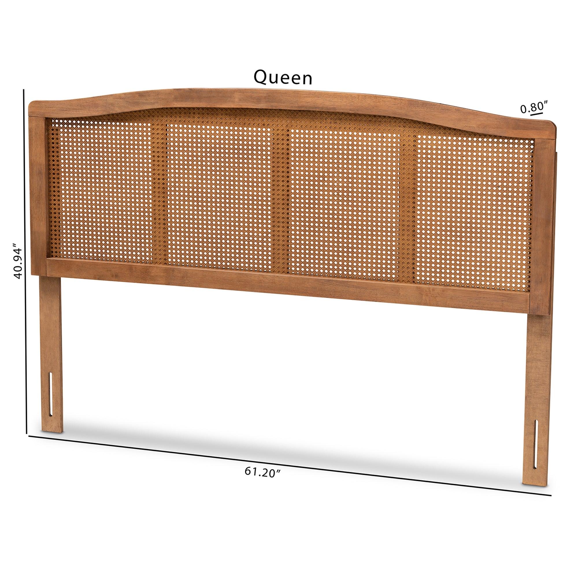 Marieke Mid-Century Modern Ash Wanut Finished Wood and Synthetic Rattan Headboard