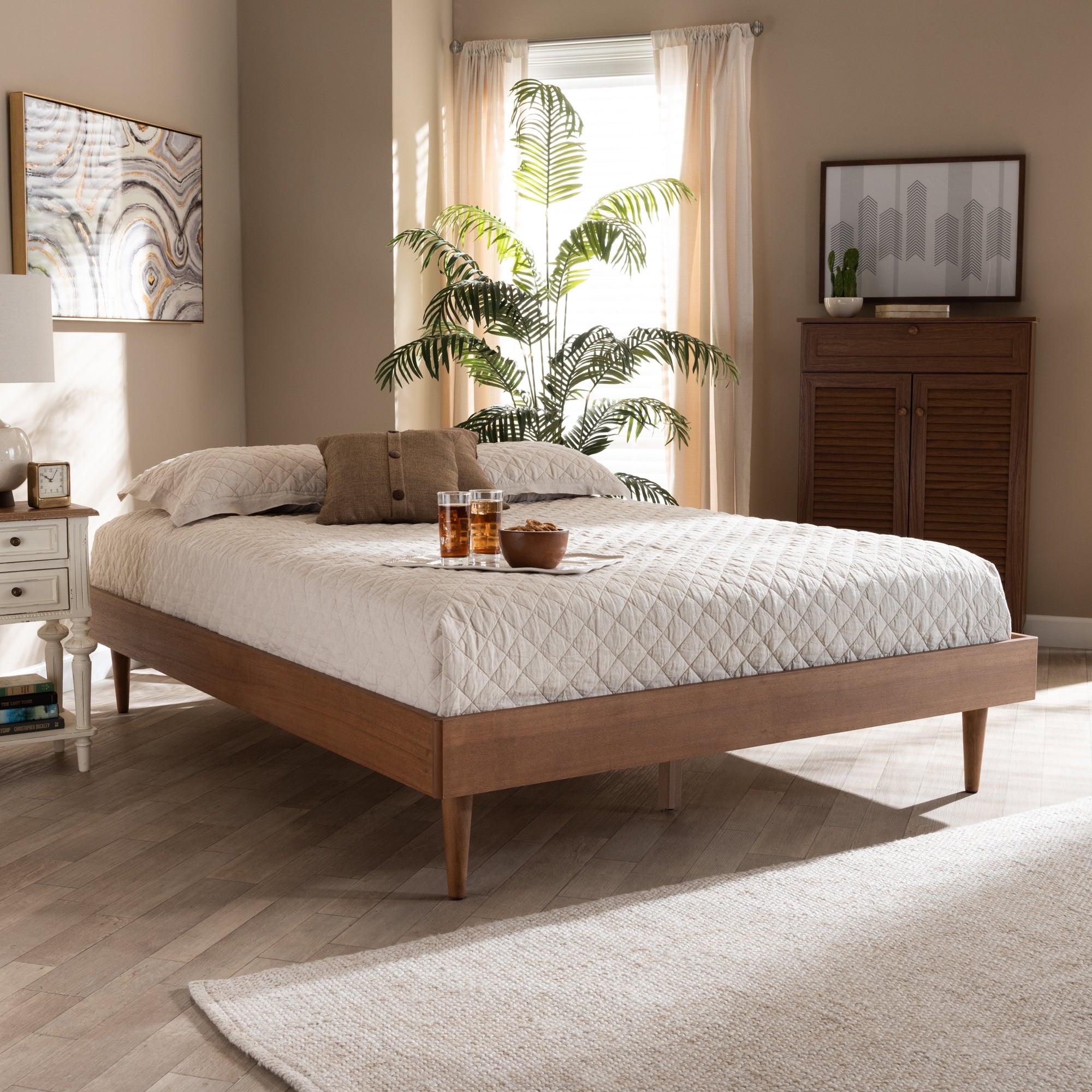 Rina Mid-Century Modern Ash Wanut Finished Wood Bed Frame