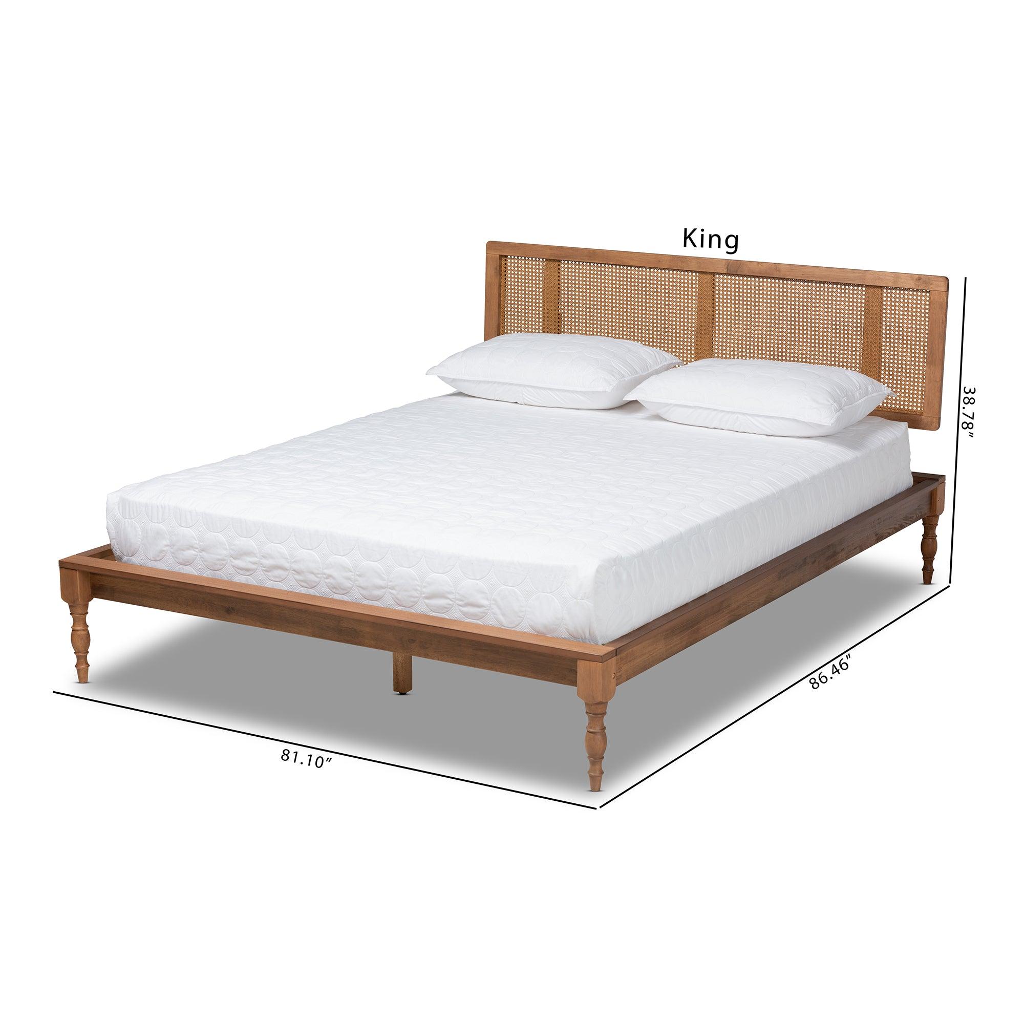 Romy Vintage French Inspired Ash Wanut Finished Wood and Synthetic Rattan Platform Bed