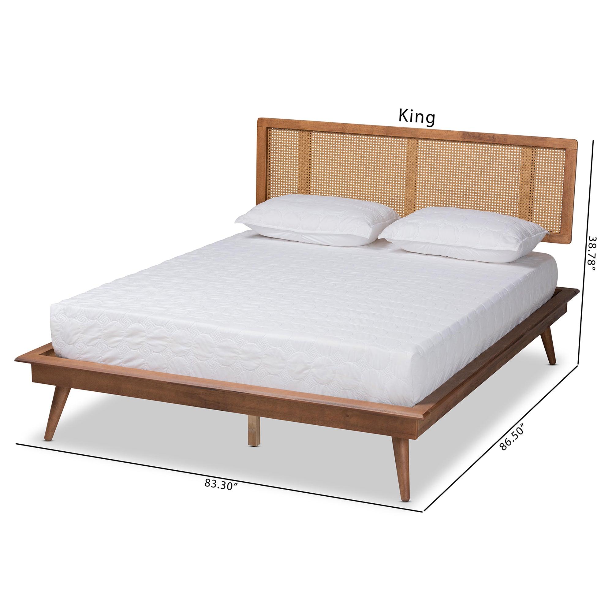 Nura Mid-Century Modern Finished Wood and Synthetic Rattan Platform Bed