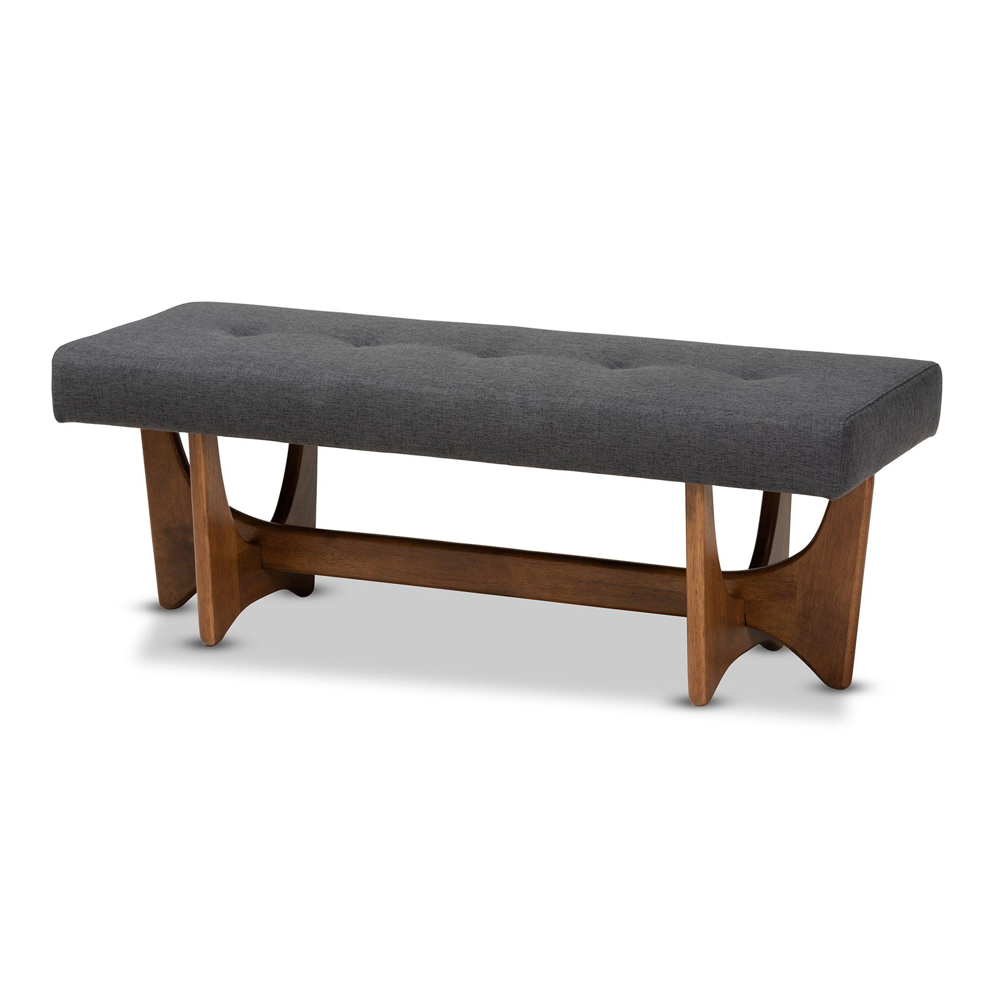 Theo Mid-Century Modern Dark Fabric Upholstered Finished Bench