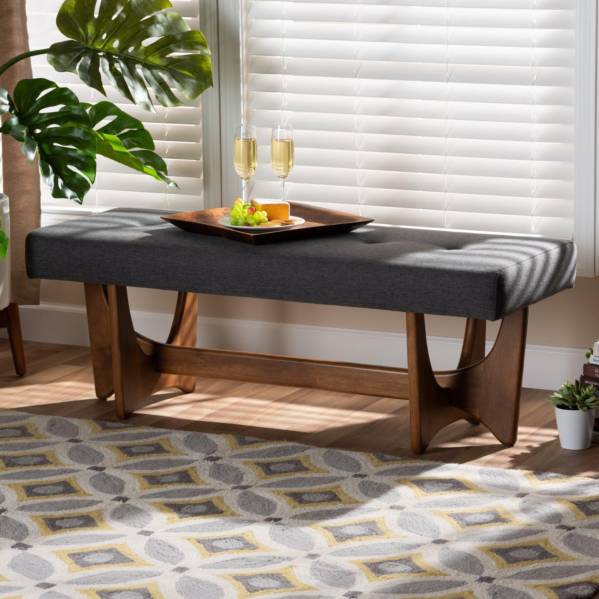 Theo Mid-Century Modern Dark Fabric Upholstered Finished Bench