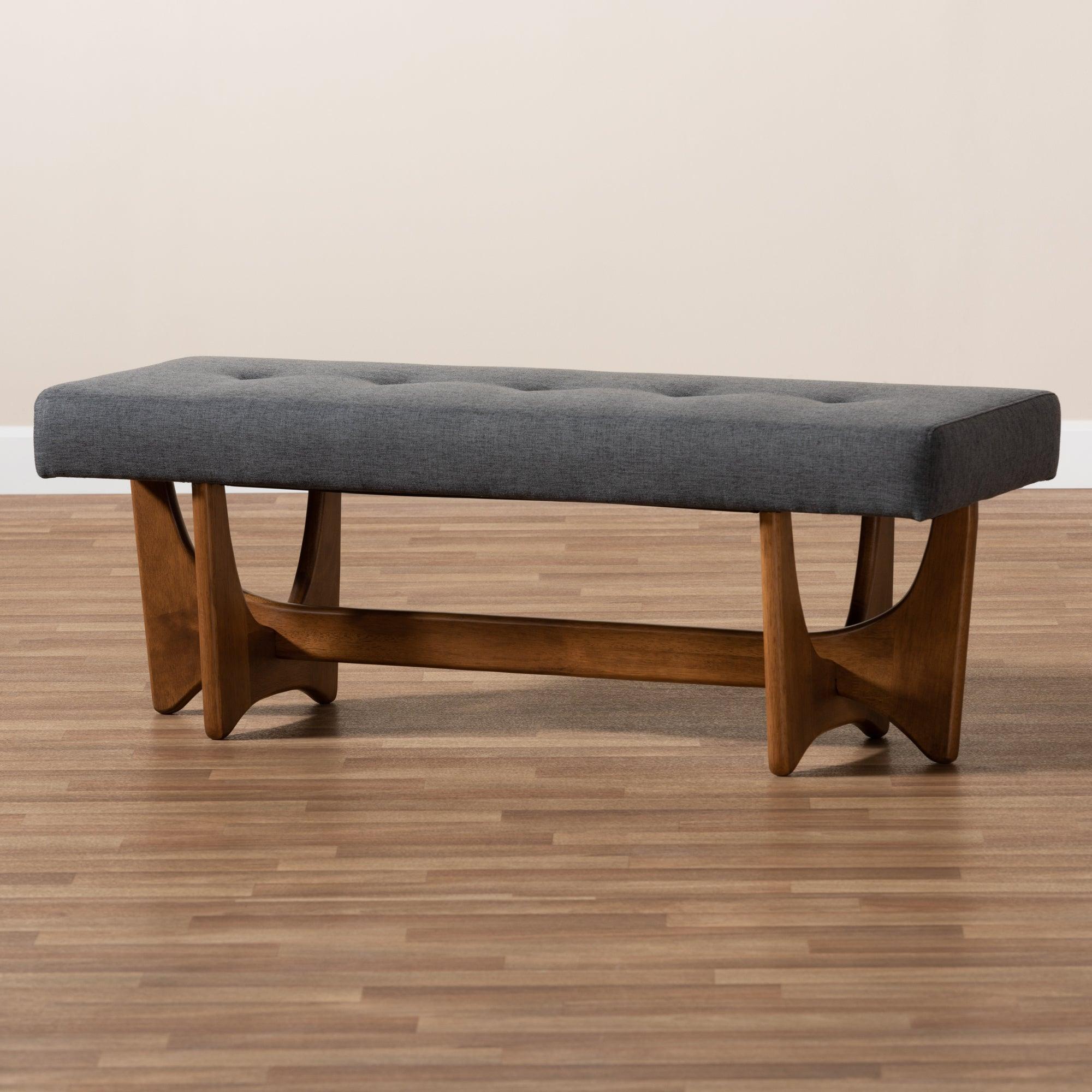 Theo Mid-Century Modern Dark Fabric Upholstered Finished Bench