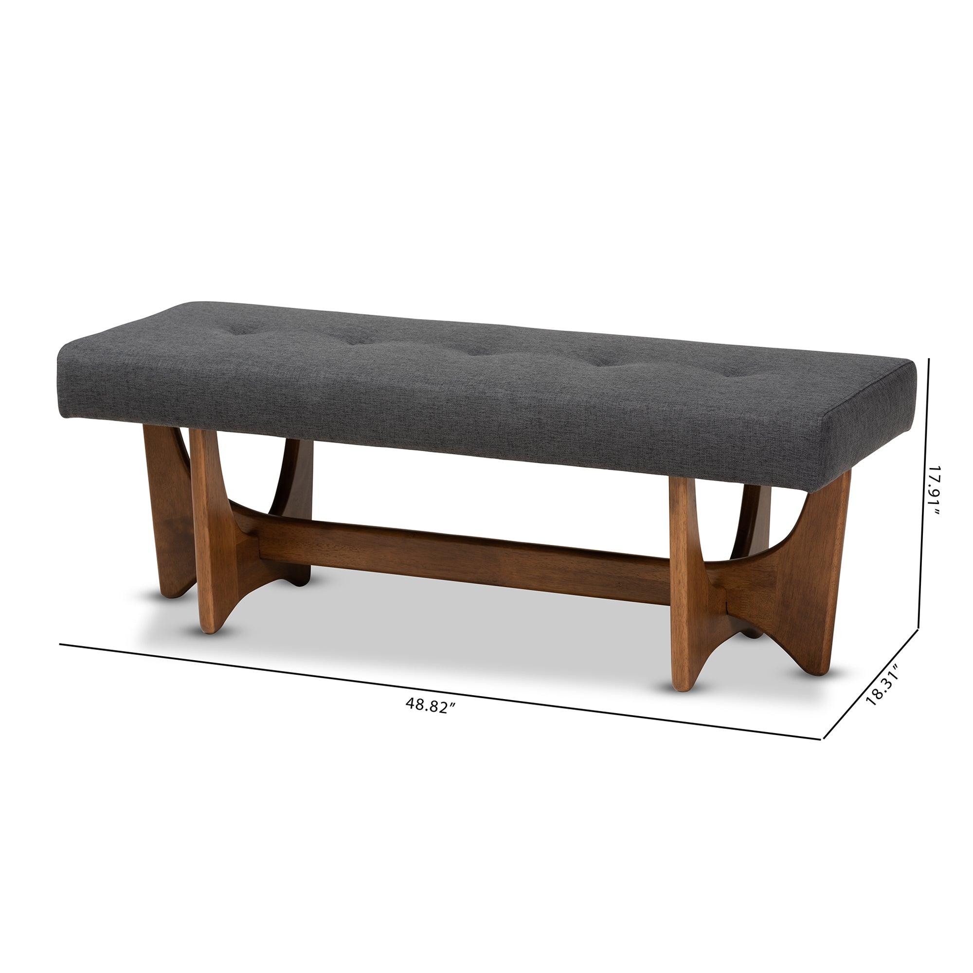 Theo Mid-Century Modern Dark Fabric Upholstered Finished Bench