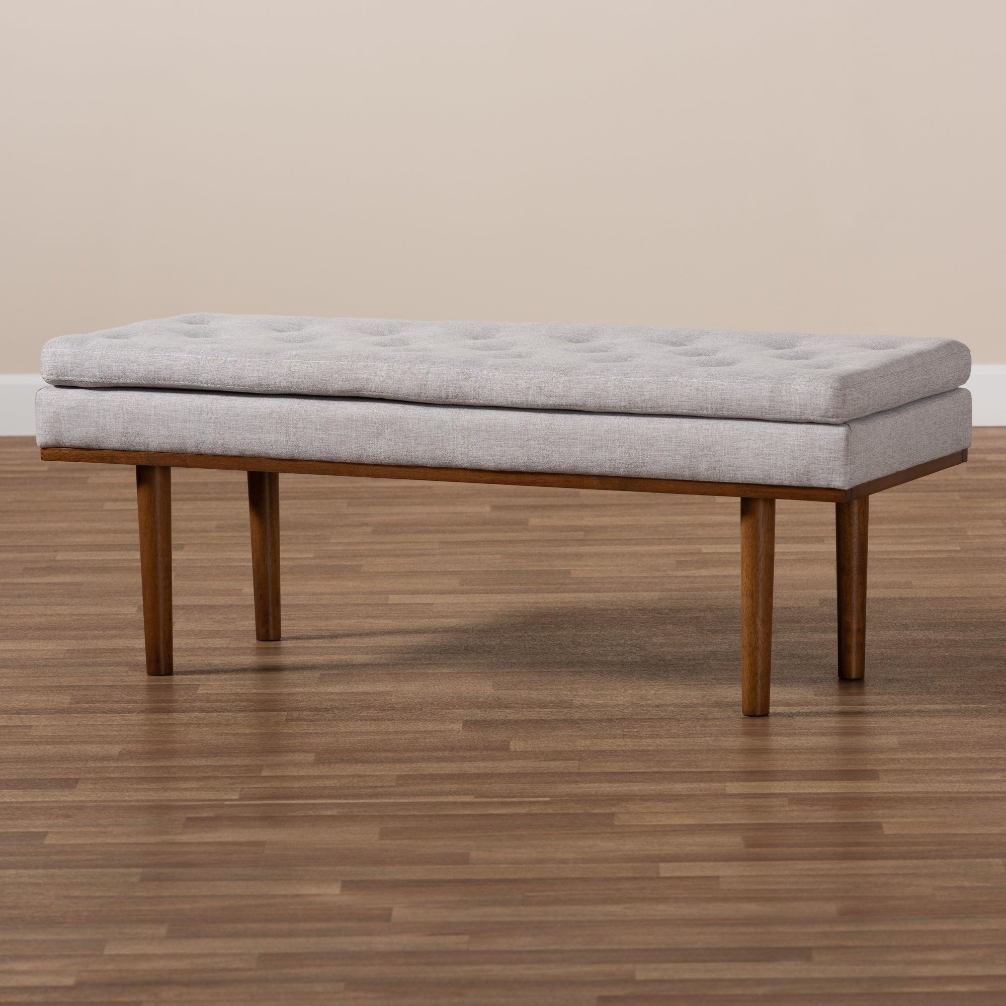 Arne Mid-Century Modern ish Fabric Upholstered Finished Bench