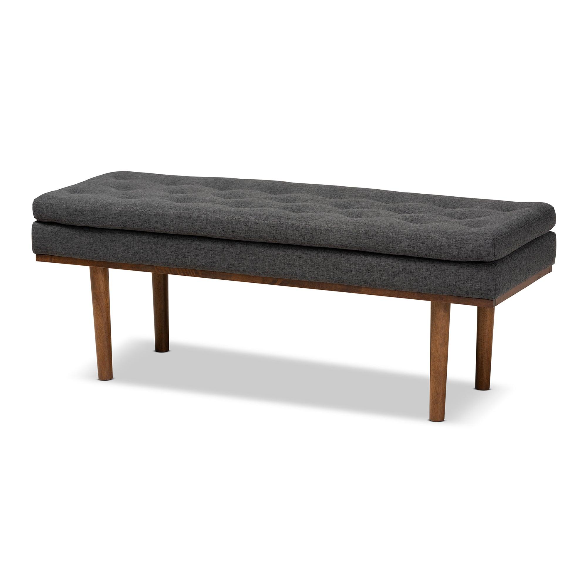 Arne Mid-Century Modern Dark Fabric Upholstered Finished Bench