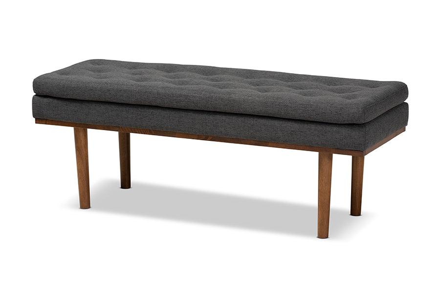 Arne Mid-Century Modern Dark Fabric Upholstered Finished Bench