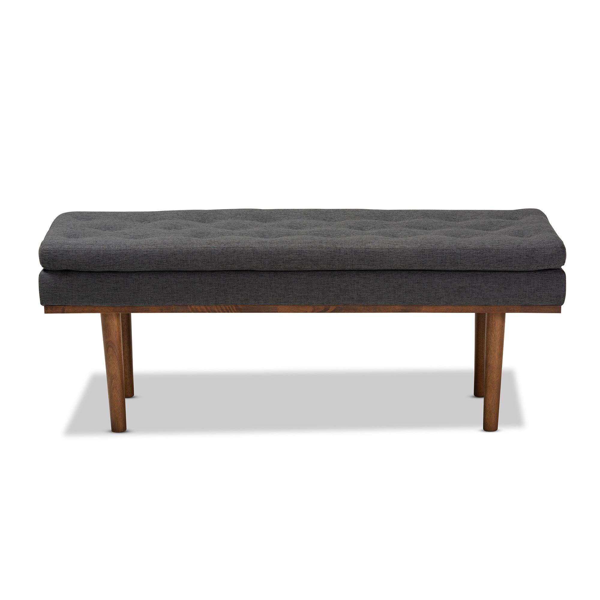 Arne Mid-Century Modern Dark Fabric Upholstered Finished Bench