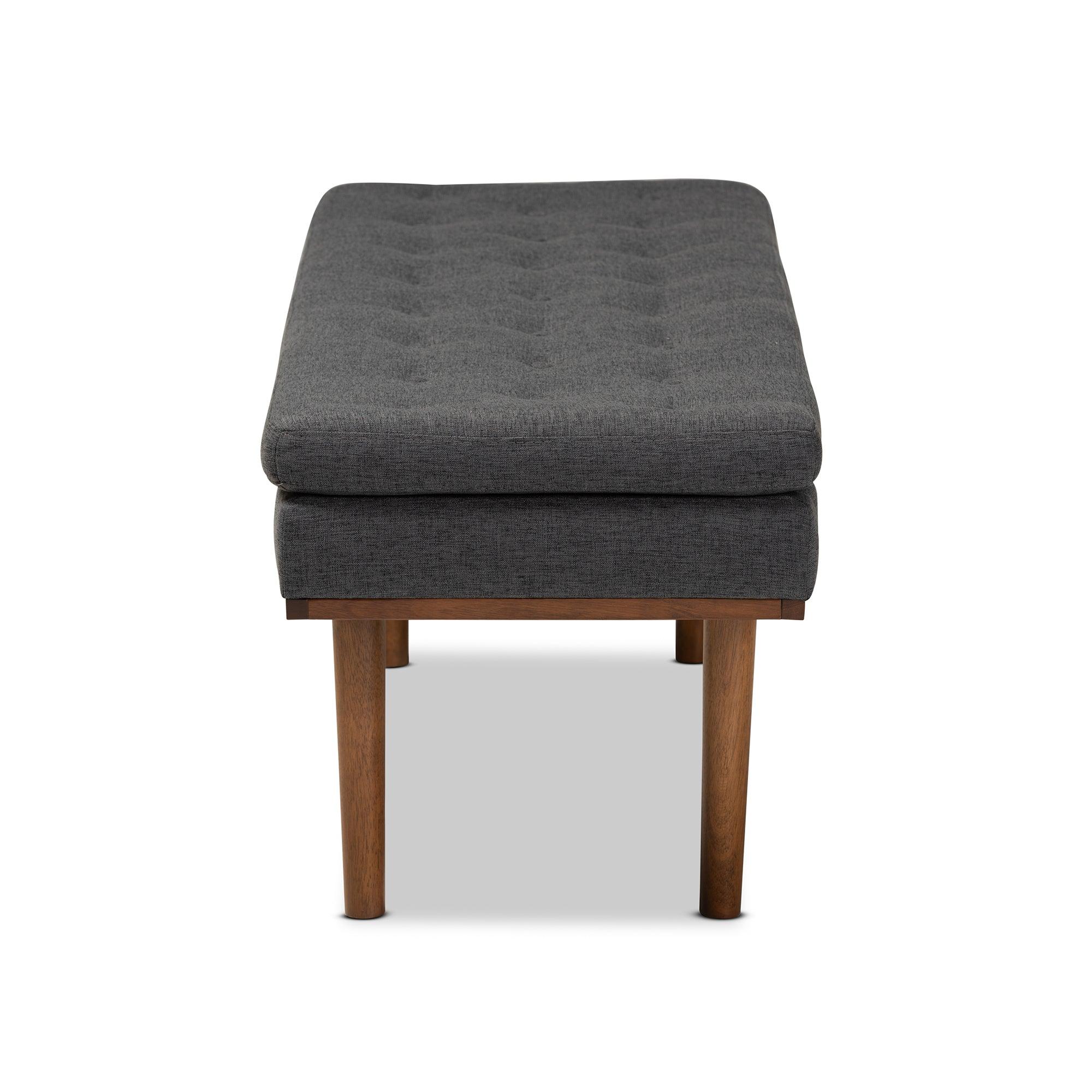 Arne Mid-Century Modern Dark Fabric Upholstered Finished Bench